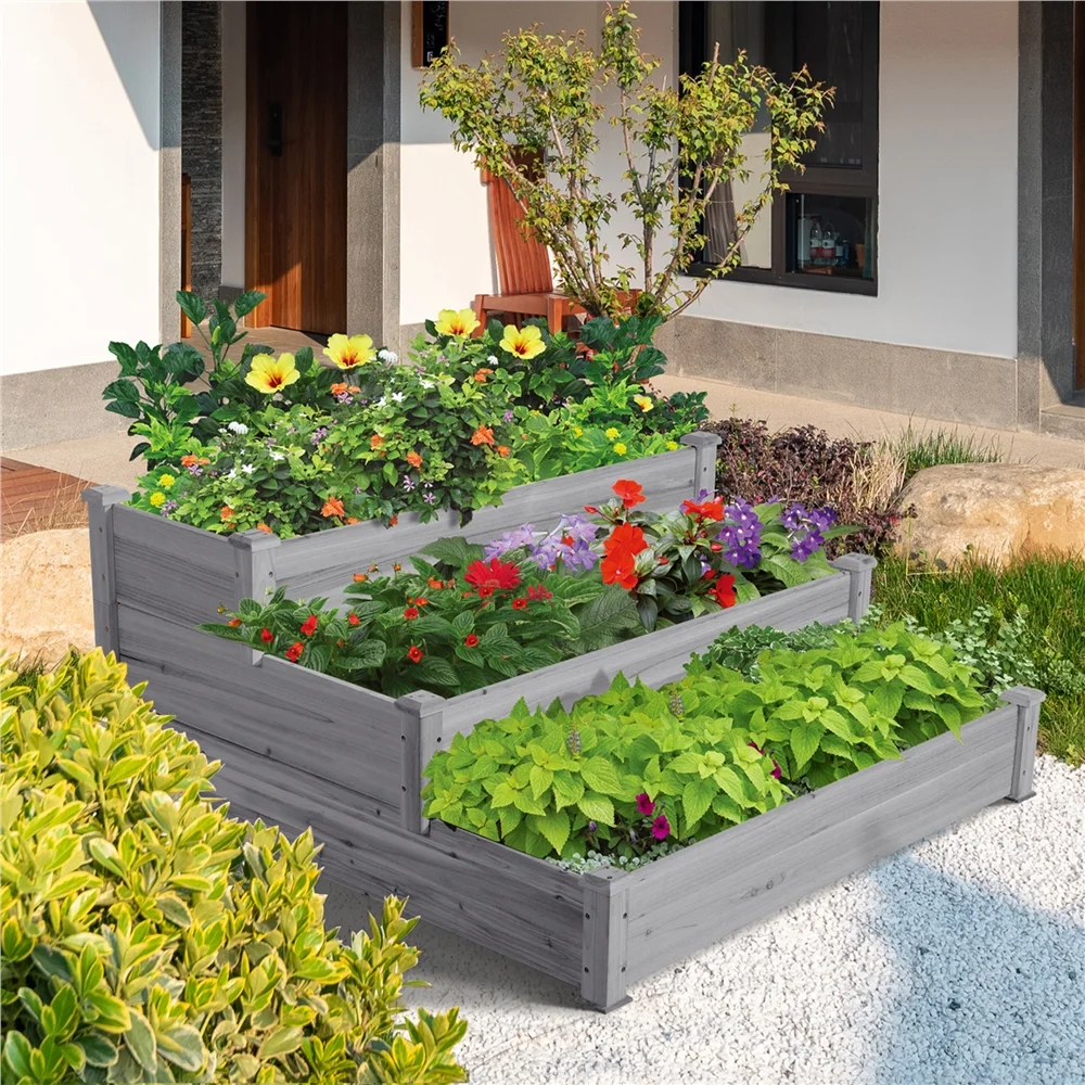 Yaheetech 3 Tier Raised Garden Bed Elevated Planter,Gray