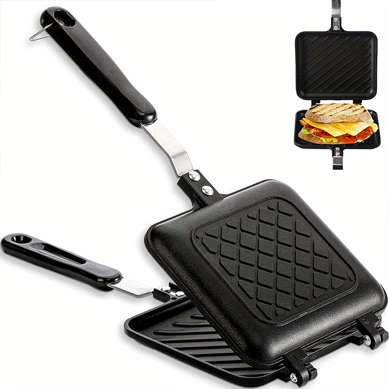 1pc, Sandwich Pan (5.9''x5.31''), Double Sided Non-Stick Sandwich Maker, Panini Pan, Steak Frying Pan, Waffle Pan, For Breakfast Making, Hamburger Making, Baking Tools, Kitchen Gadgets, Kitchen Access