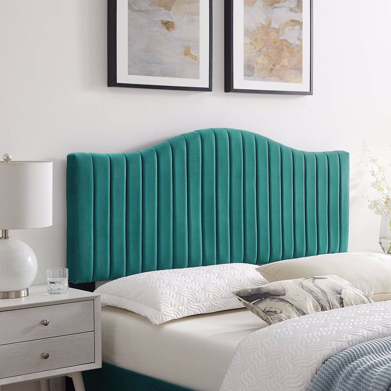 Modway Brielle Channel Tufted Performance Velvet Full/Queen Headboard in Teal