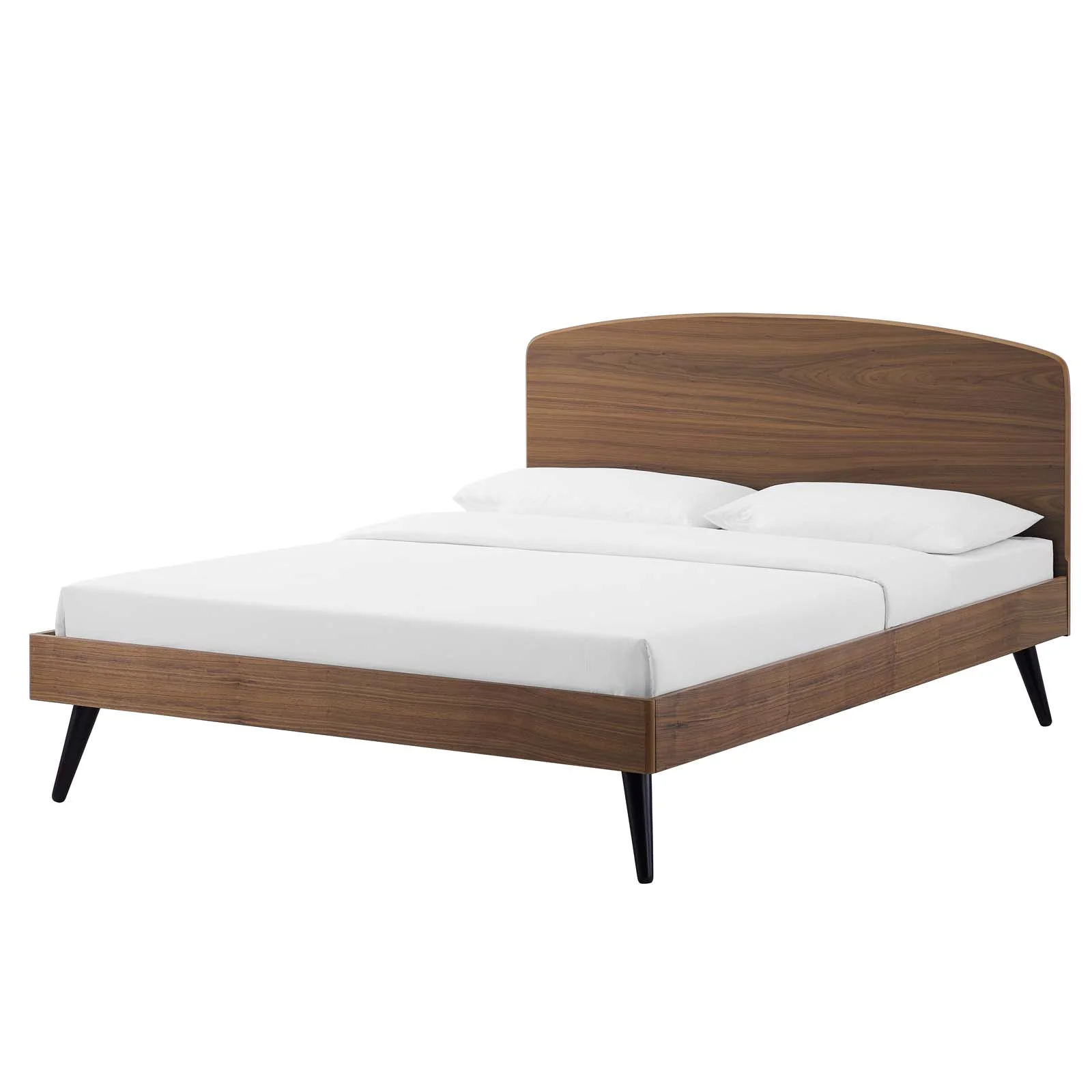 Platform Bed Frame, Full Size, Wood, Brown Walnut, Modern Contemporary Urban Design, Bedroom Master Guest Suite