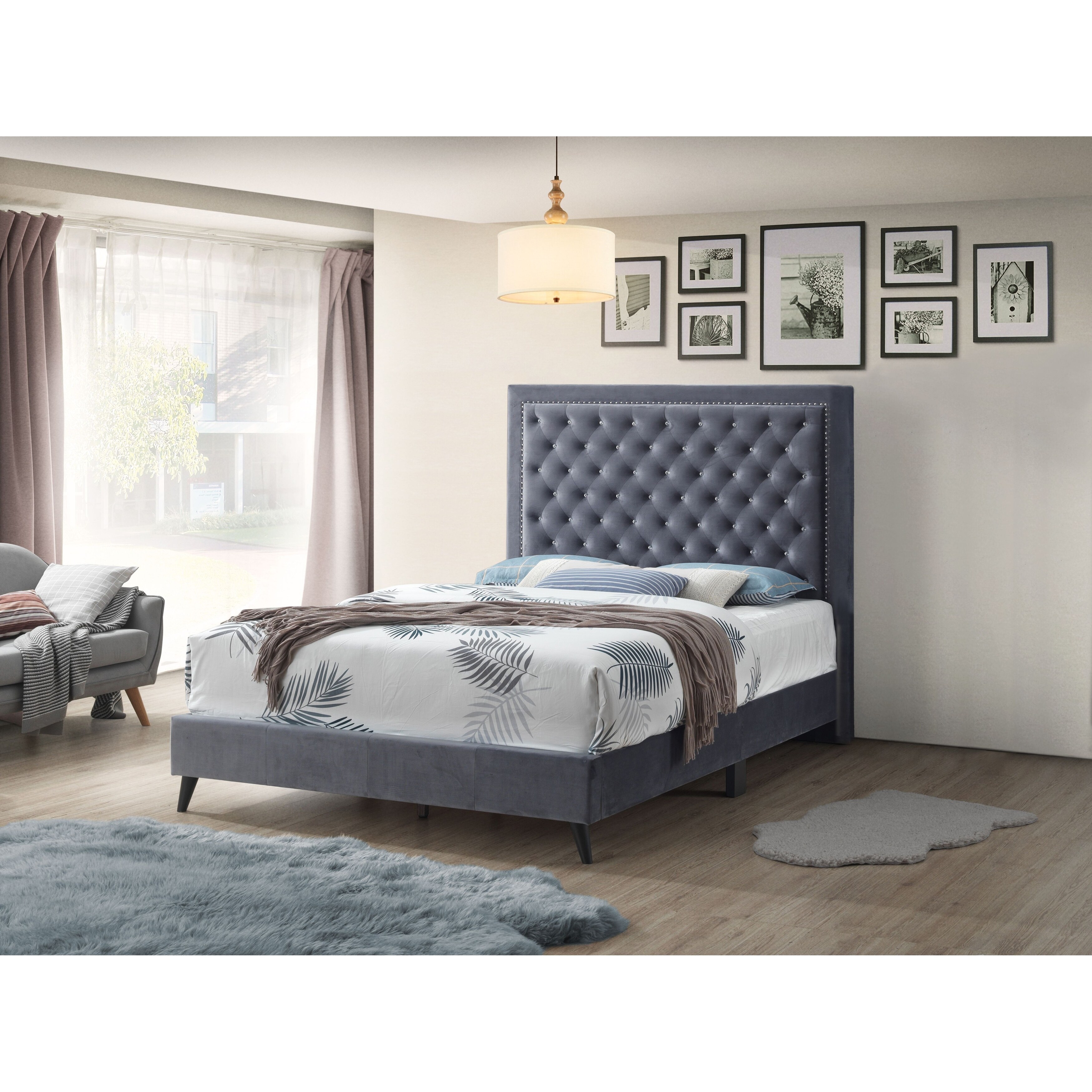 Glory Furniture Alba Velvet Side Panels for Alba bed Grey Bed Queen Glam, Modern & Contemporary