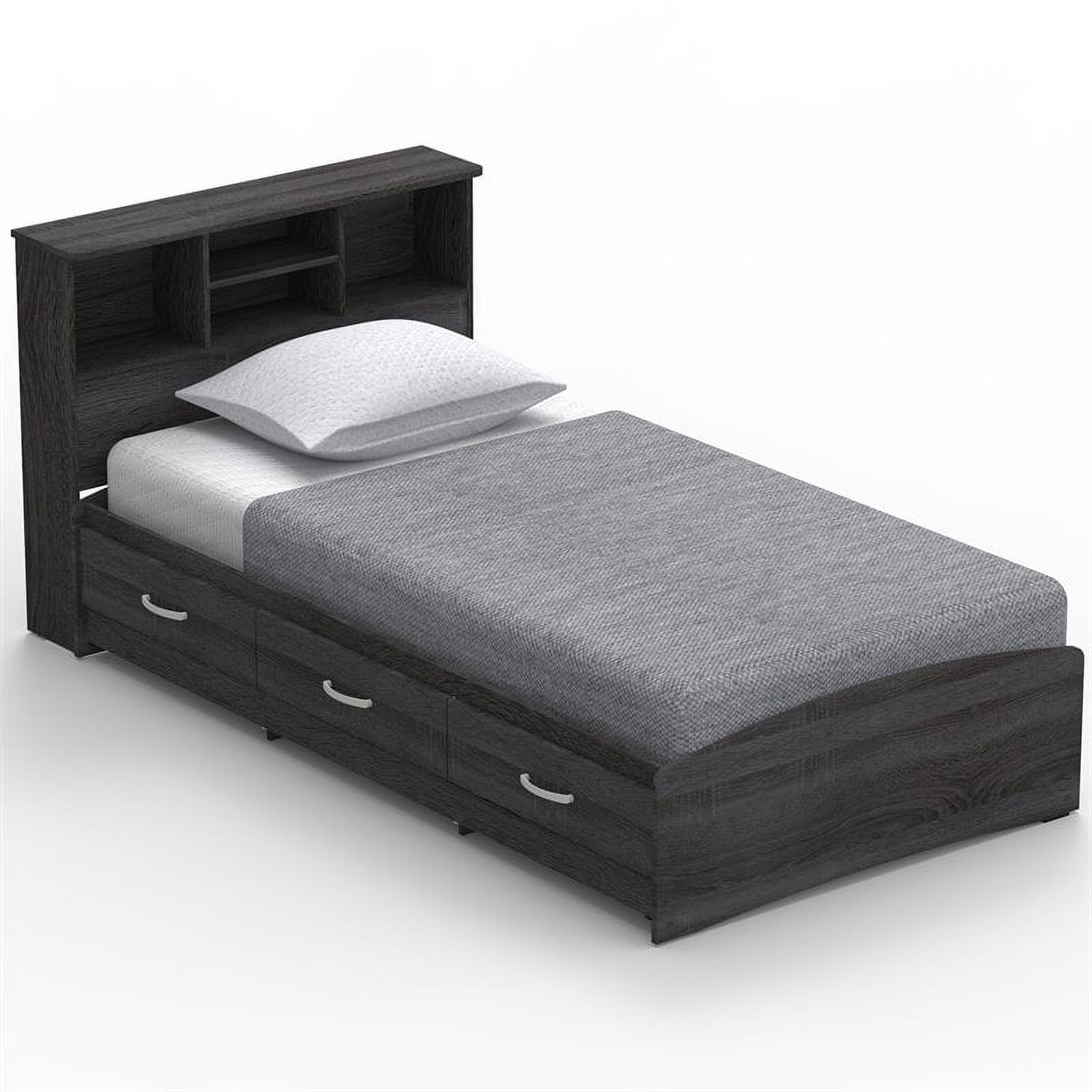 Home Square 2-Piece Set with Twin Captains Bed 4-Doors 2-Drawers Armoire in Gray