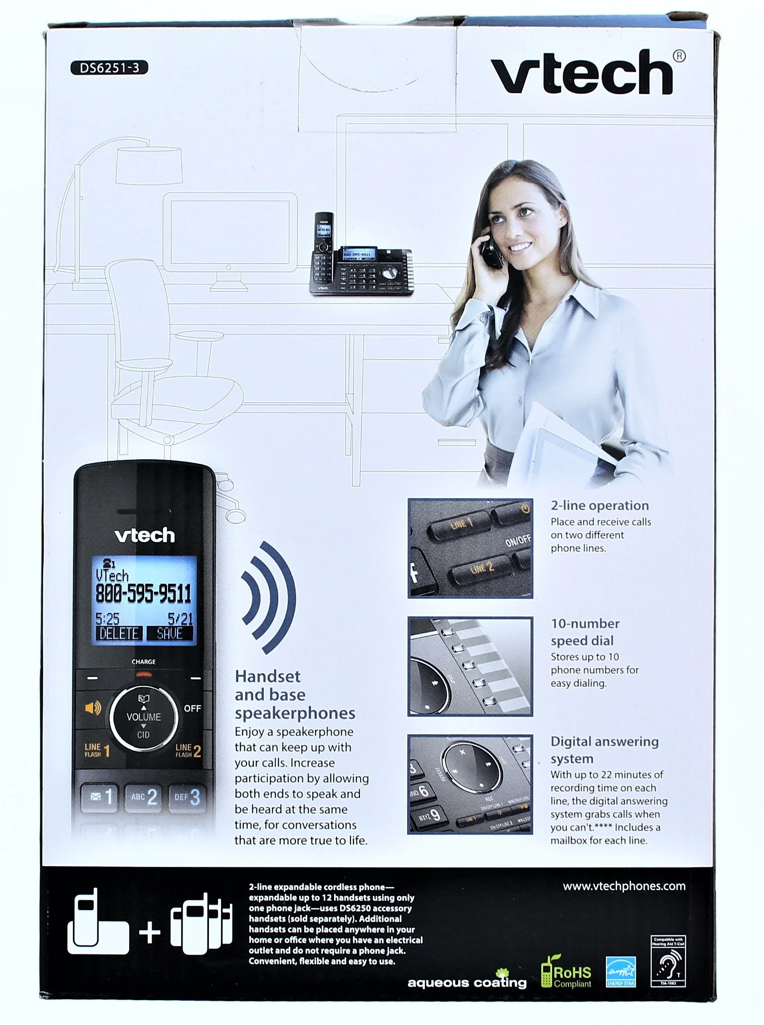 VTech DS6251-3 DECT 6.0 Cordless Phone, Black