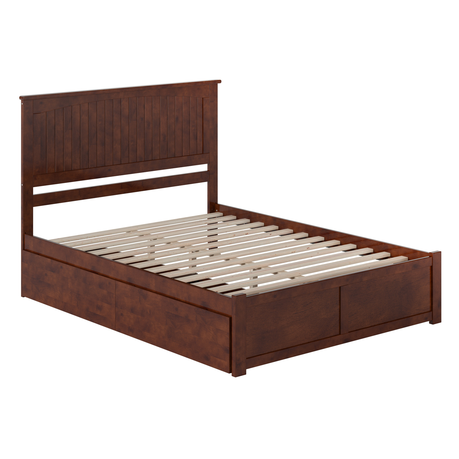 Nantucket Queen Wood Platform Bed with Footboard and Storage Drawers in Walnut