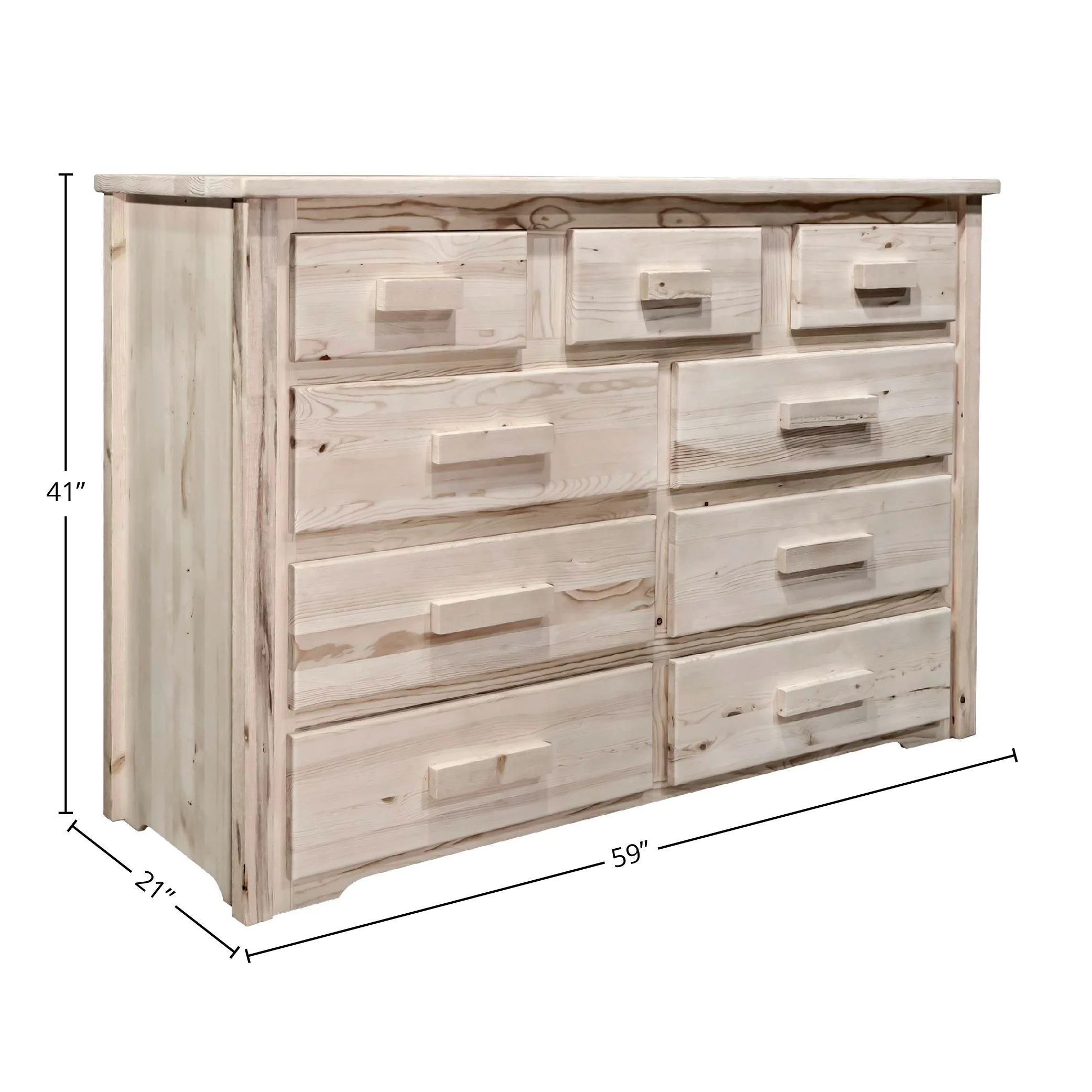 Homestead Collection 9 Drawer Dresser, Clear Lacquer Finish