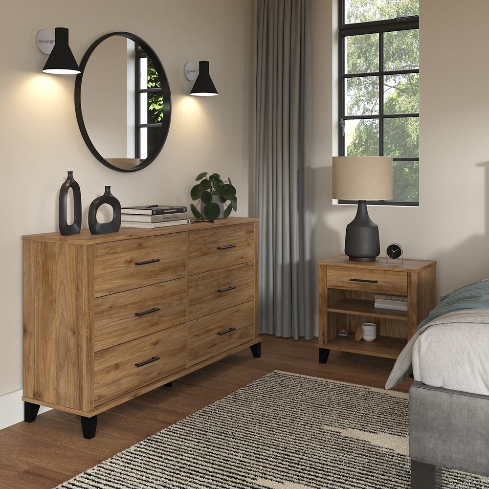 Somerset 6 Drawer Dresser and Nightstand Set in Fresh Walnut - Engineered Wood