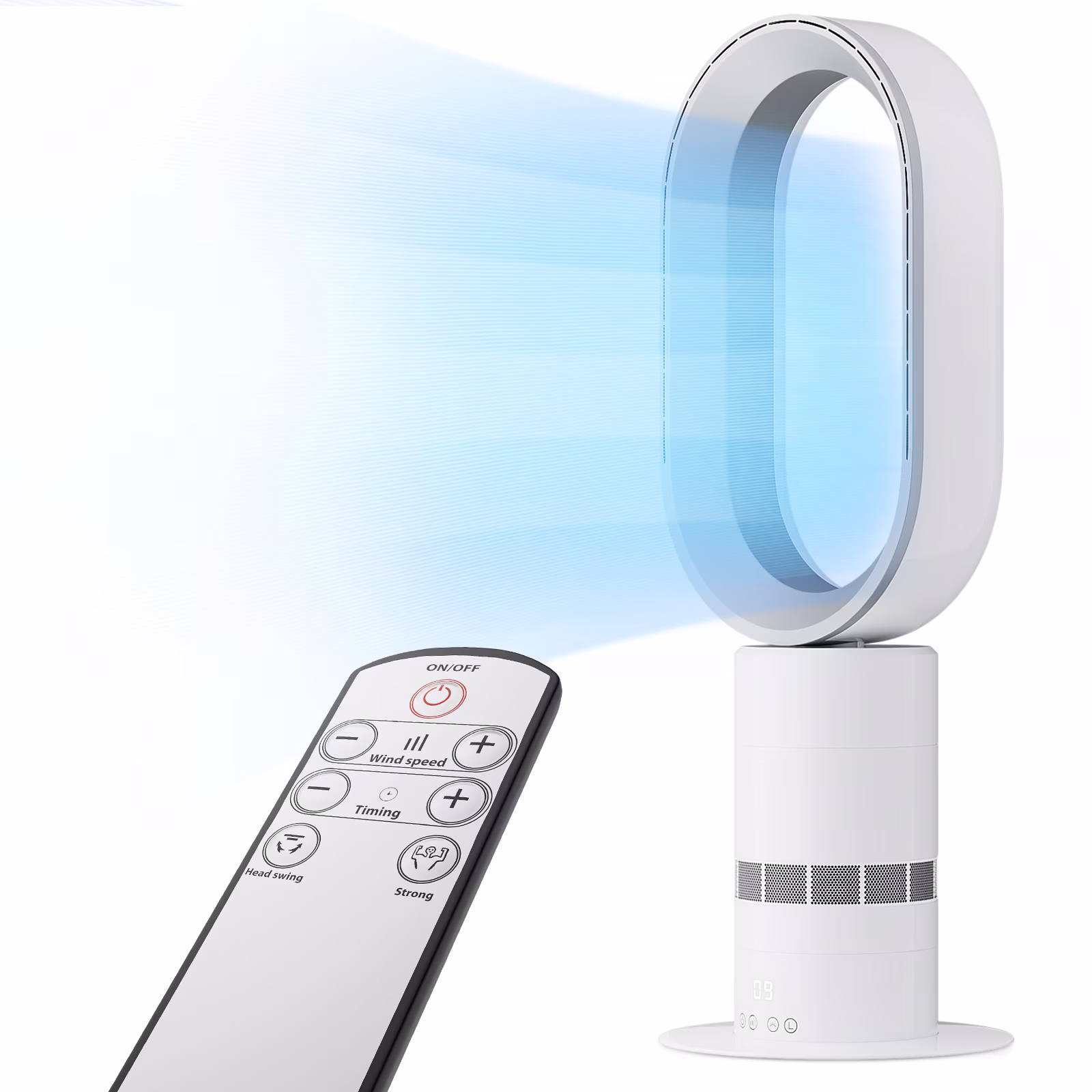 Magshion Bladeless Tower Fan with 10 Speeds Adjustable, Portable Leafless Cooling Fan with Remote Control, Air Circulator Fan for Home Office Bedroom, White