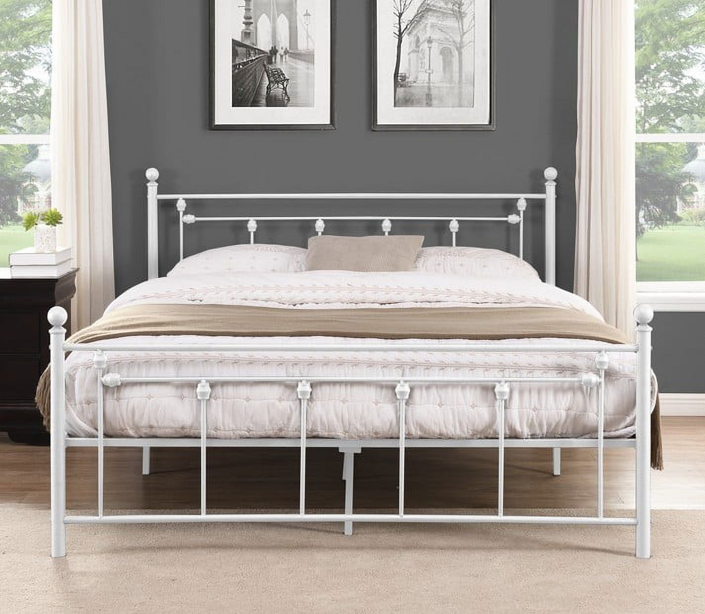 Queen Size Metal Bed Frame with Headboard and Footboard (White)