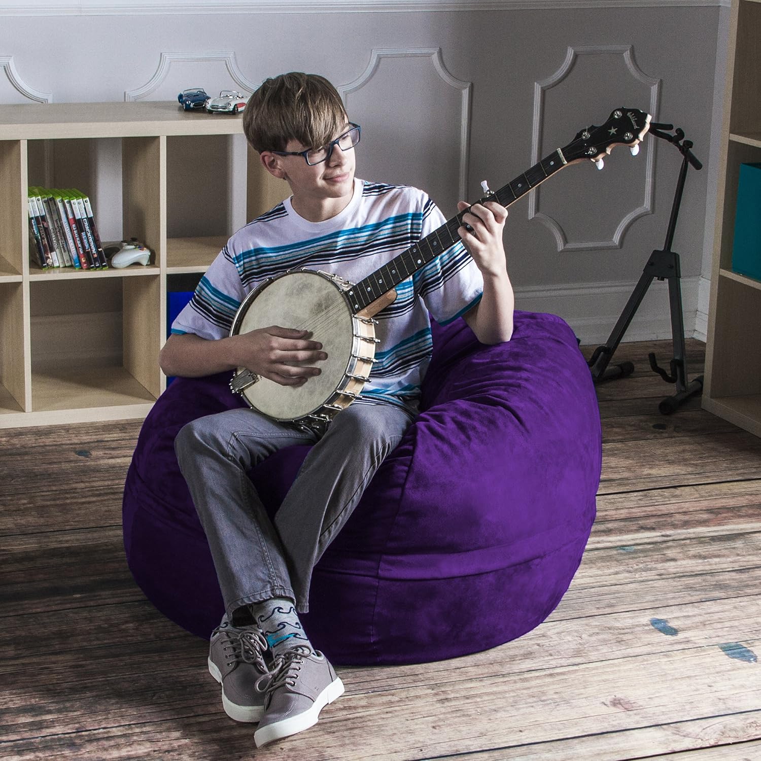 3 Ft Bean Bag Chair With Removable Cover, Grape