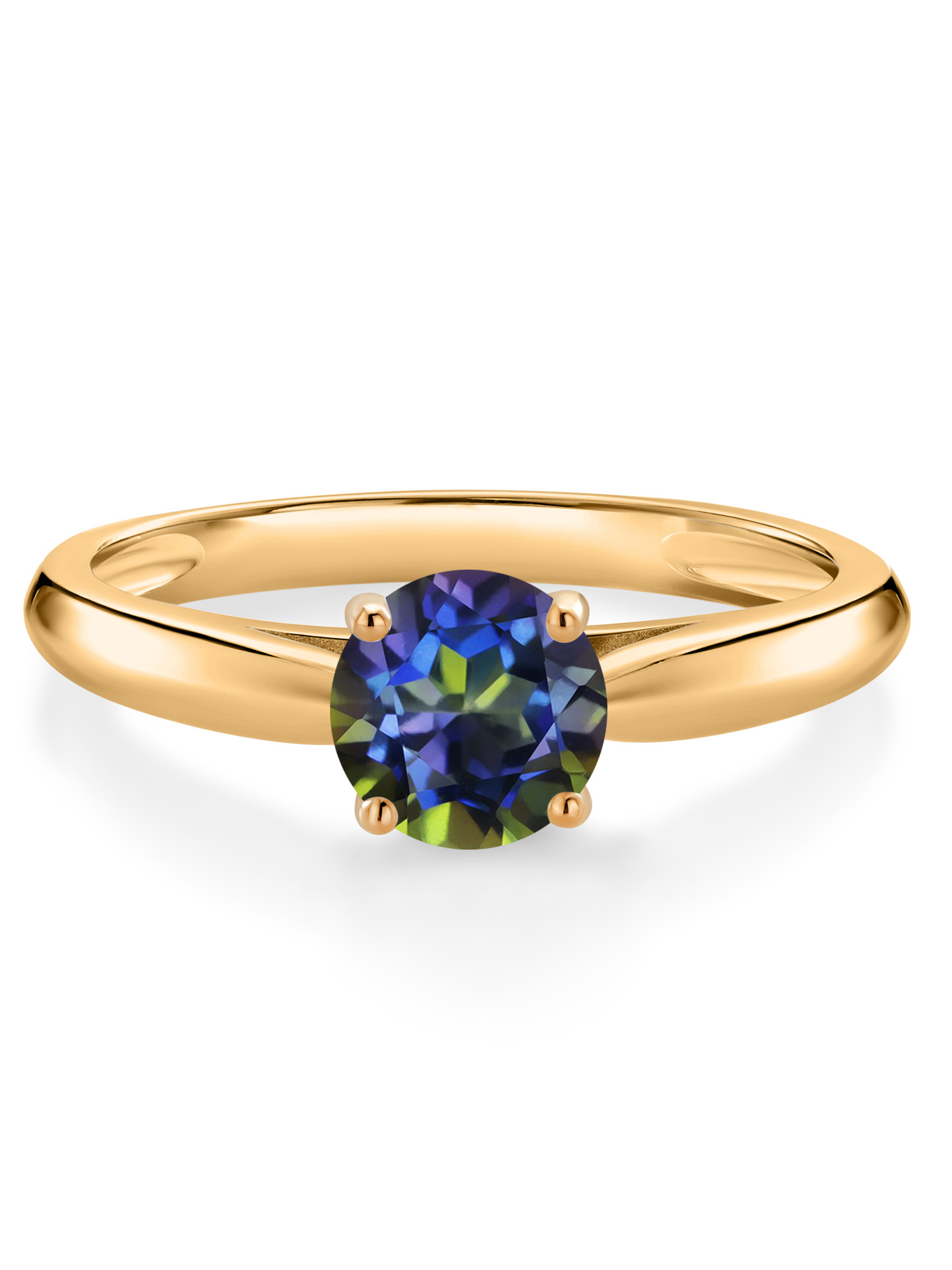 Gem Stone King 1.00 Ct Round Blue Mystic Topaz 10K Yellow Gold Solitaire Engagement Ring