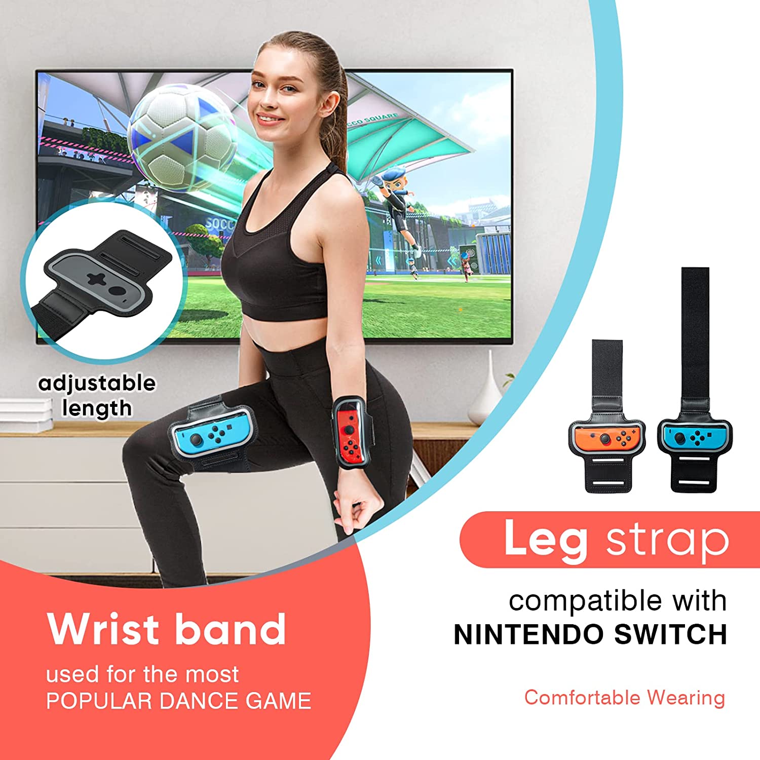 Switch Accessories Bundle, Switch Controllers Joy-Con Grips, 12 IN 1 Accessories Kit for Switch Sports Games, Tennis Rackets, Comfort Grips Golf Clubs, Swords, Wrist Bands and Leg Strap