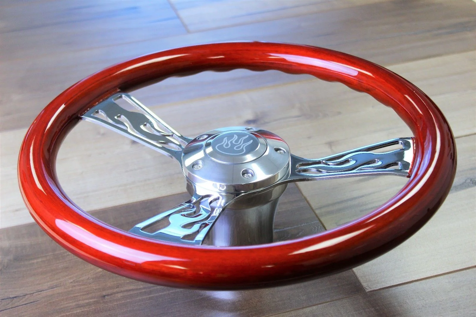 GOLF CART FLAME REAL WOOD STEERING WHEEL AND HUB W/COLUMN COVER