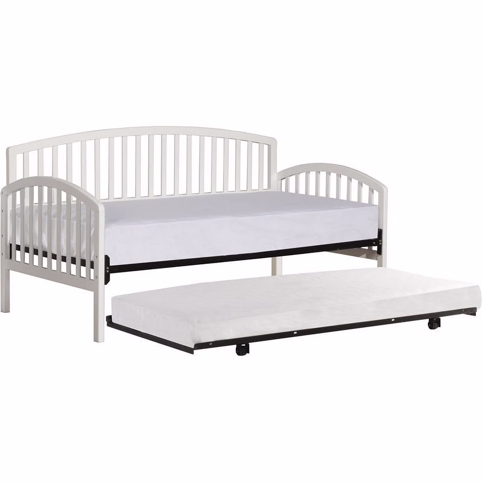 Bowery Hill Twin Wooden Spindle Daybed With Suspension Deck and Trundlein White