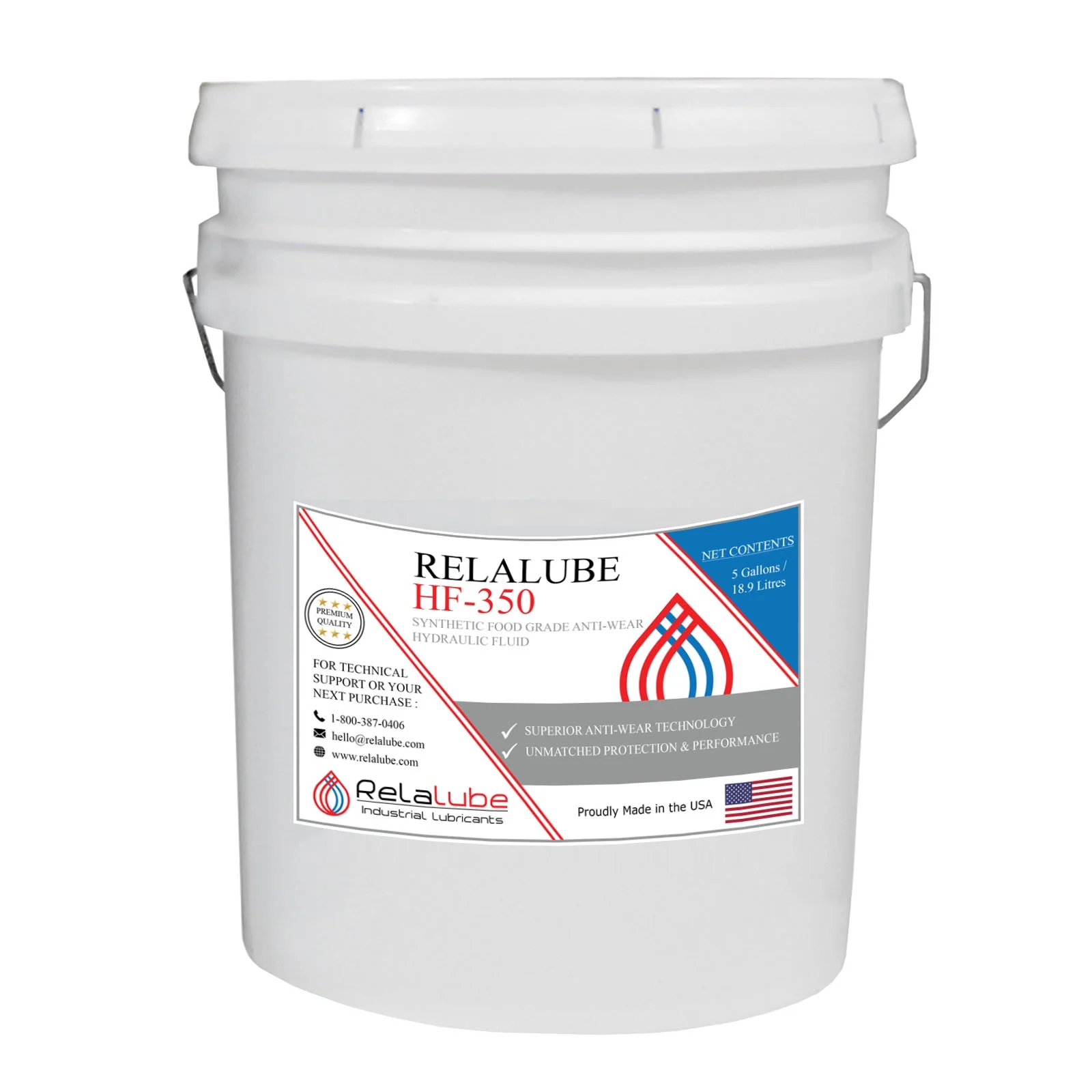 RELALUBE HF-350 Synthetic Food Grade Anti-Wear Hydraulic Fluid, ISO VG 100 - 5 Gallon Pail
