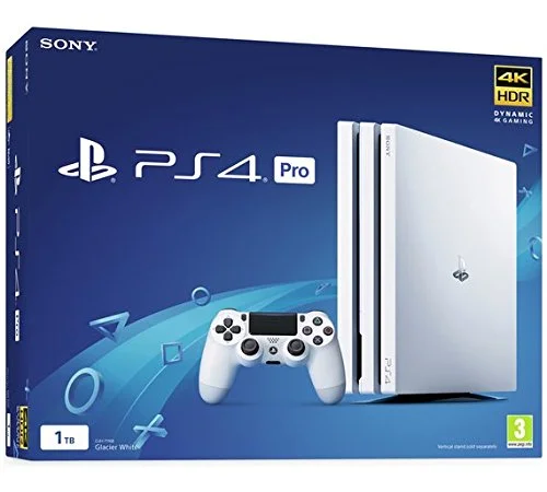 Sony PlayStation 4 Pro Glacier 1TB Gaming Console White, HDMI Cable 2 Controller With Cleaning Kit Like New