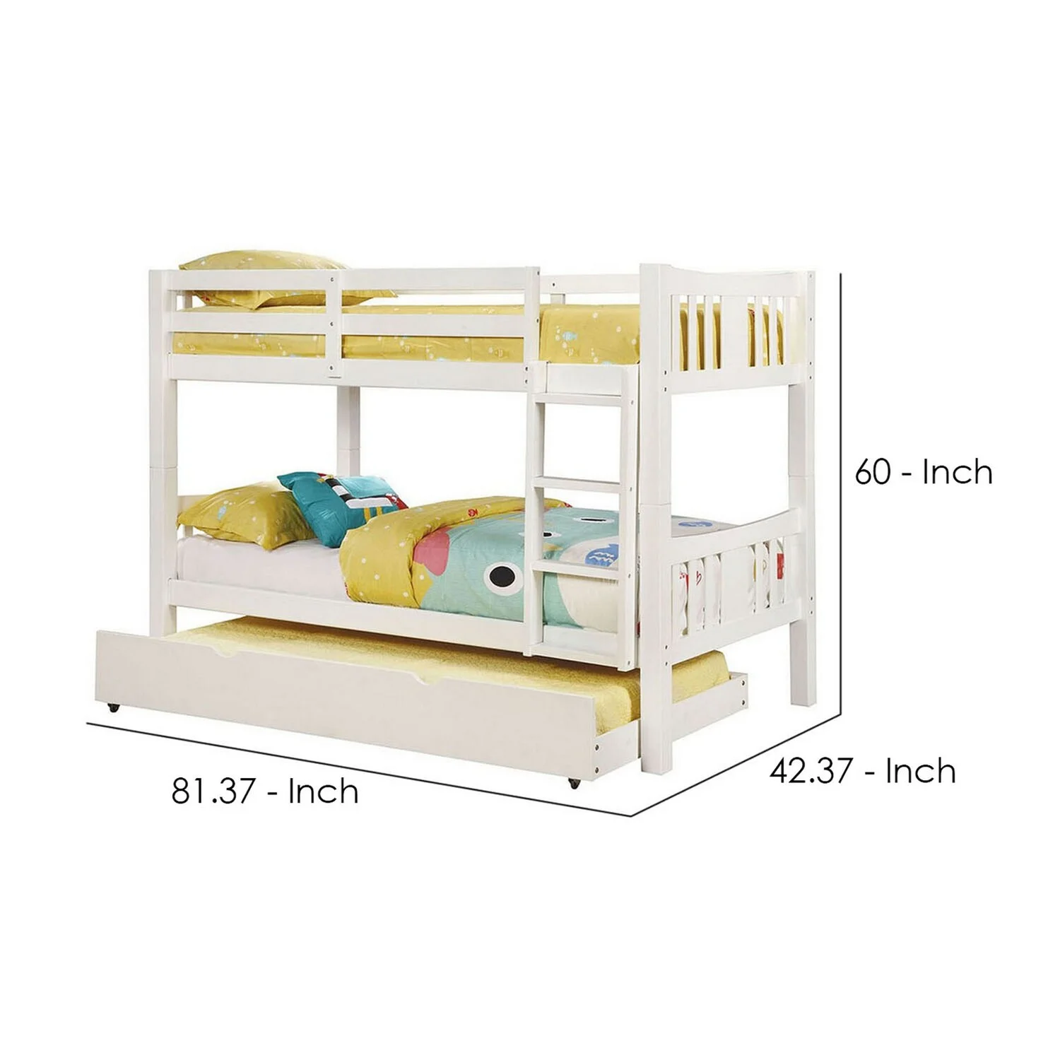 Twin Over Twin Bunk Bed with Slatted Design and Attached Ladder White