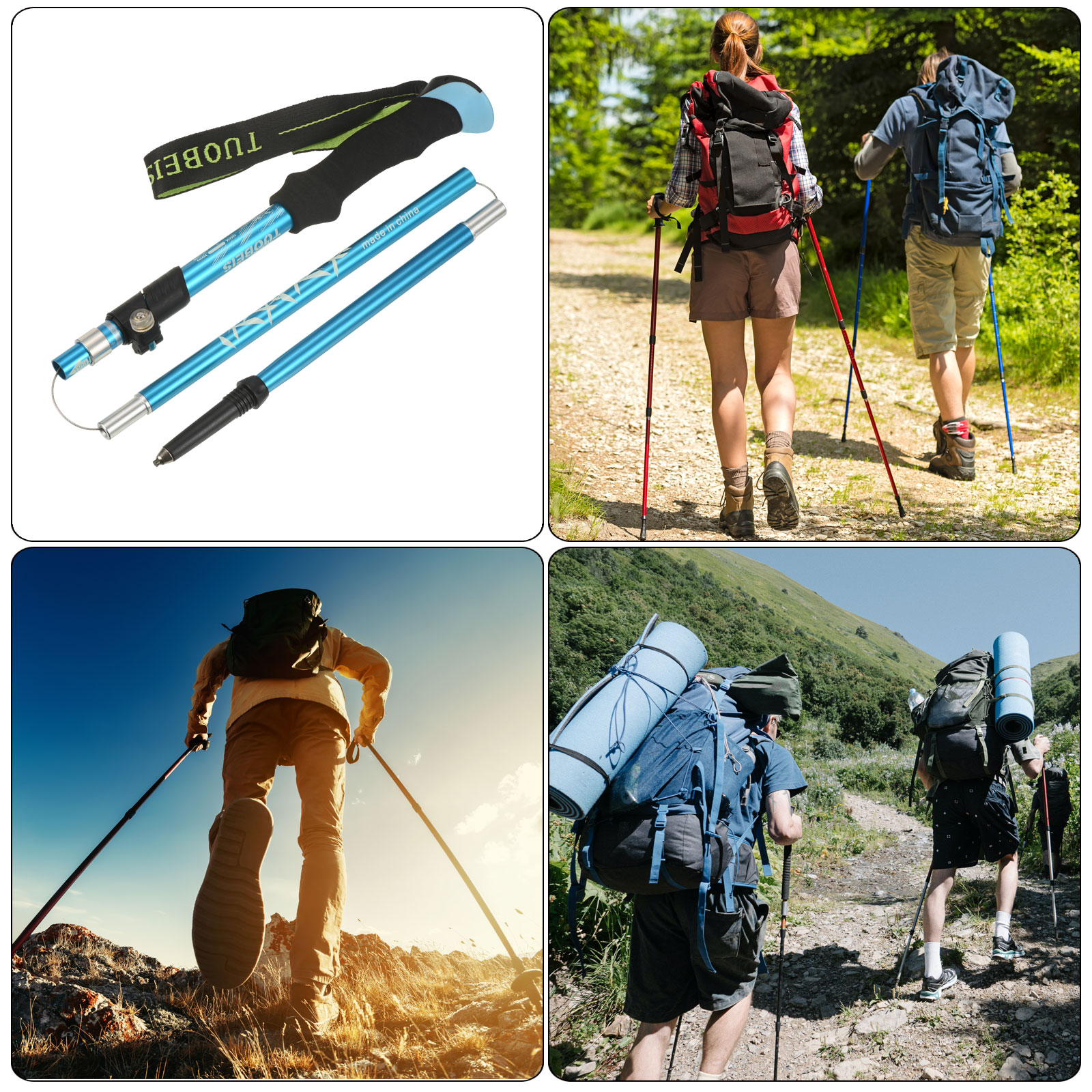 Uxcell Trekking Poles, Collapsible Hiking Pole 43 Inch with Mud Basket, 2 Pack Blue