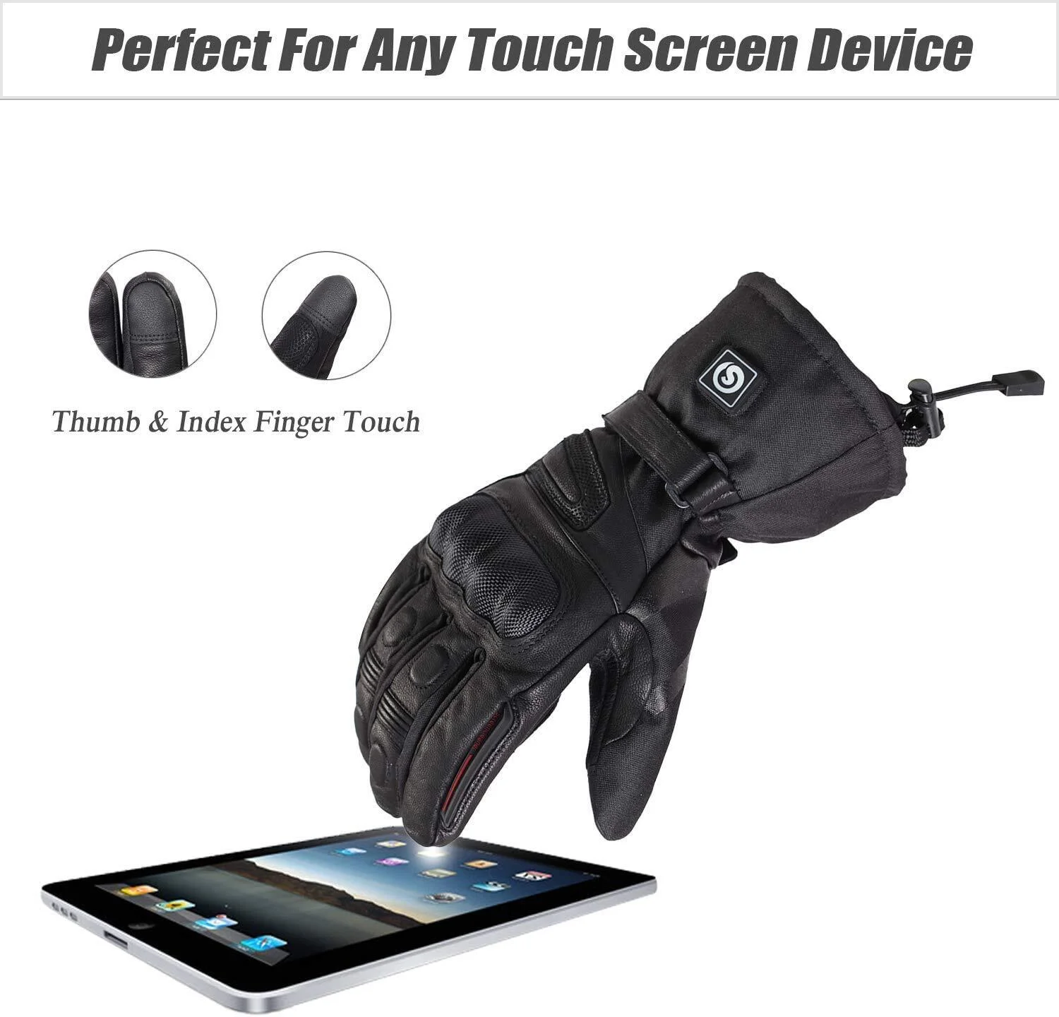 Savior Heat 7.4V Heated Motorcycle Gloves for Men Waterproof &Touchscreen Winter Glove with Leather Hard Knuckle for Skiing,Snowboarding,Riding