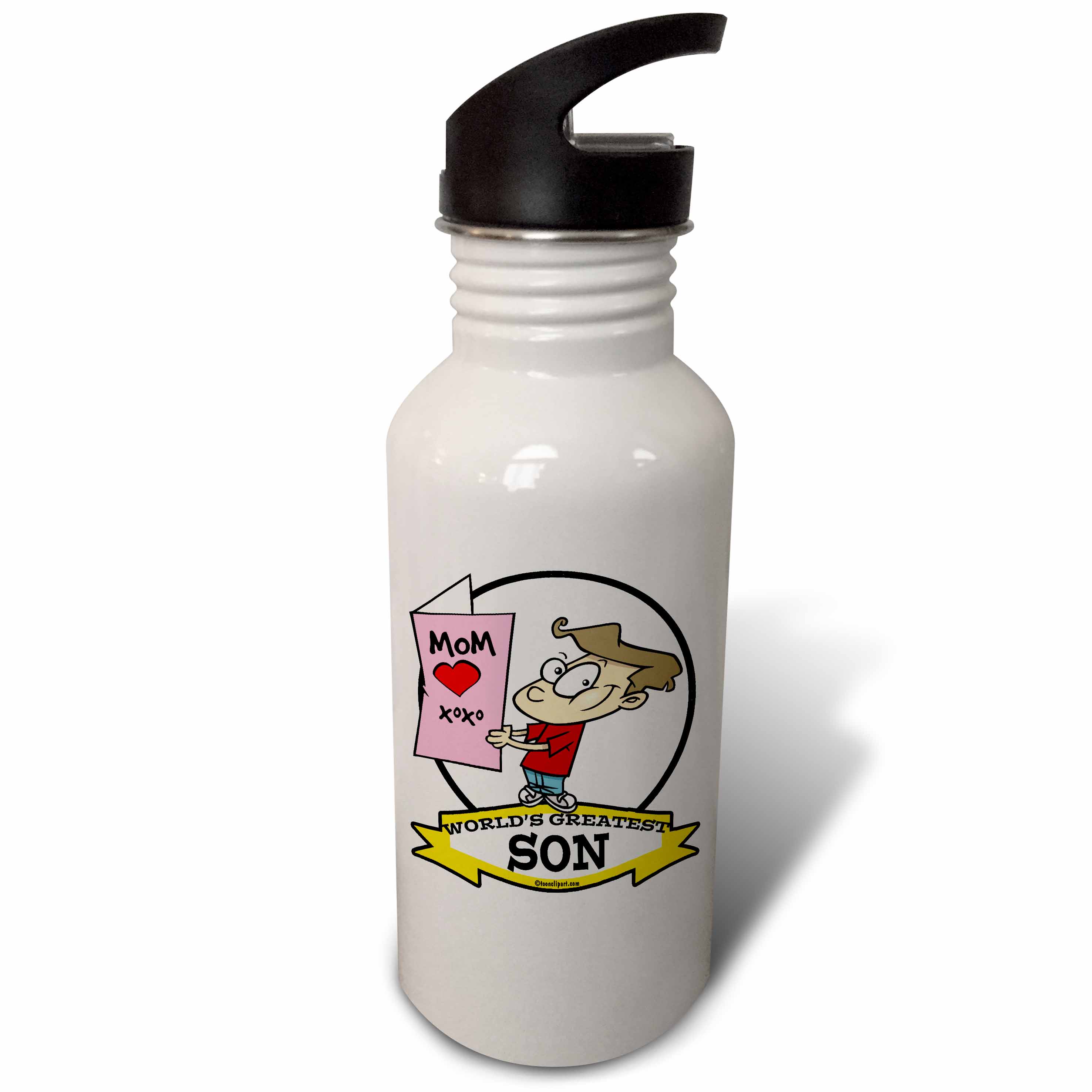 3dRose Funny Worlds Greatest Son Cartoon, Sports Water Bottle, 21oz