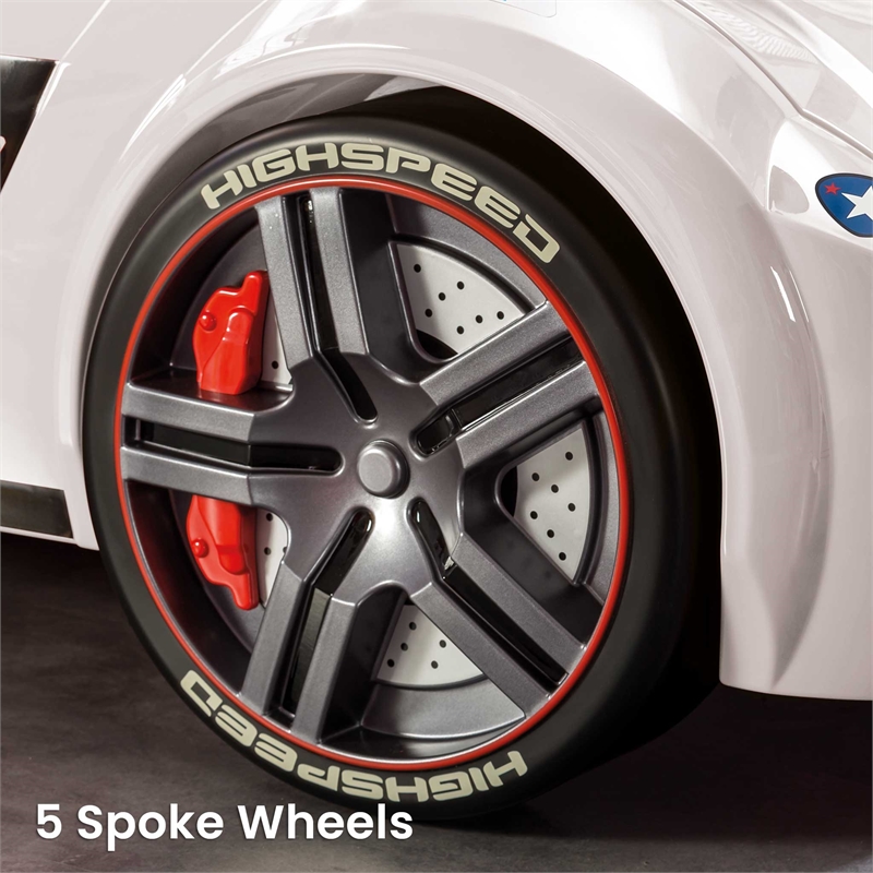 Cilek Kids Room GTS Biturbo Remote Control Wood Twin Race Car Bed in White