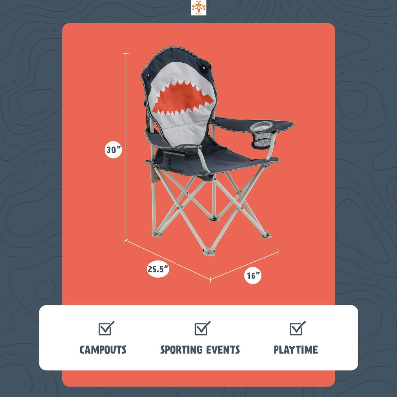 Firefly! Outdoor Gear Finn the Shark Kid's Camping Chair - Navy, Orange, Gray Color