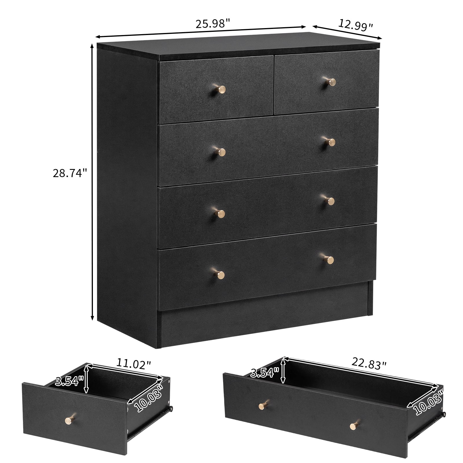 Modern Simple 5-Drawer Dresser Black
