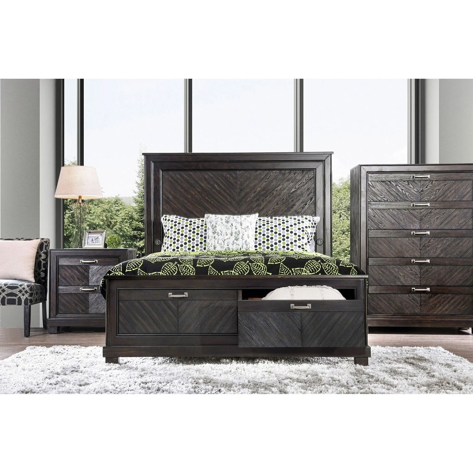 California King Size Bed Dresser Mirror 2x Nightstands Chest 6pc Bedroom Furniture Set Espresso Solid wood Panel High Headboard