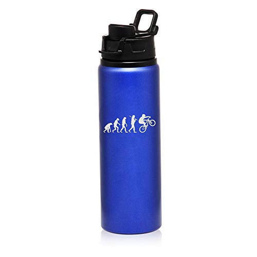 25 oz Aluminum Sports Water Travel Bottle Evolution Mountain BMX Bike (Blue)