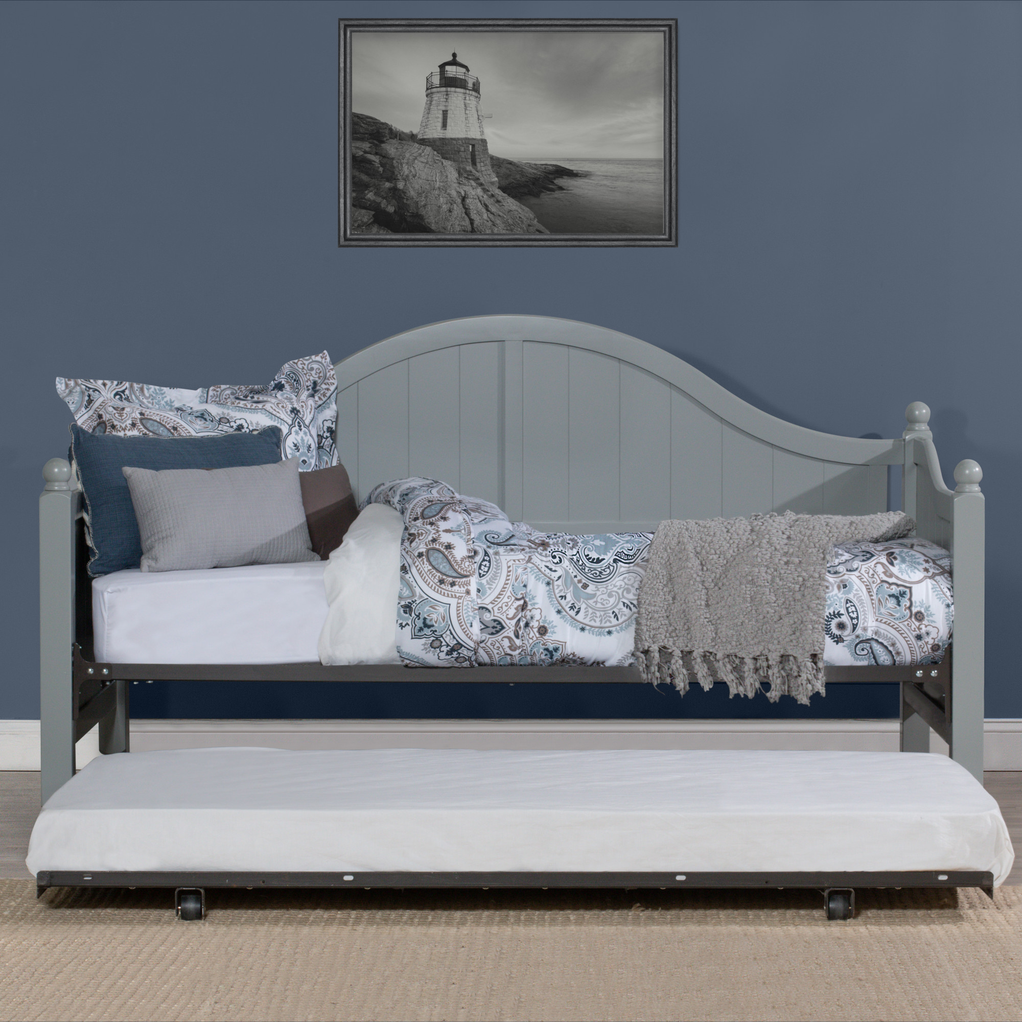 Hillsdale Furniture Augusta Wood Daybed with Roll Out Trundle, Gray