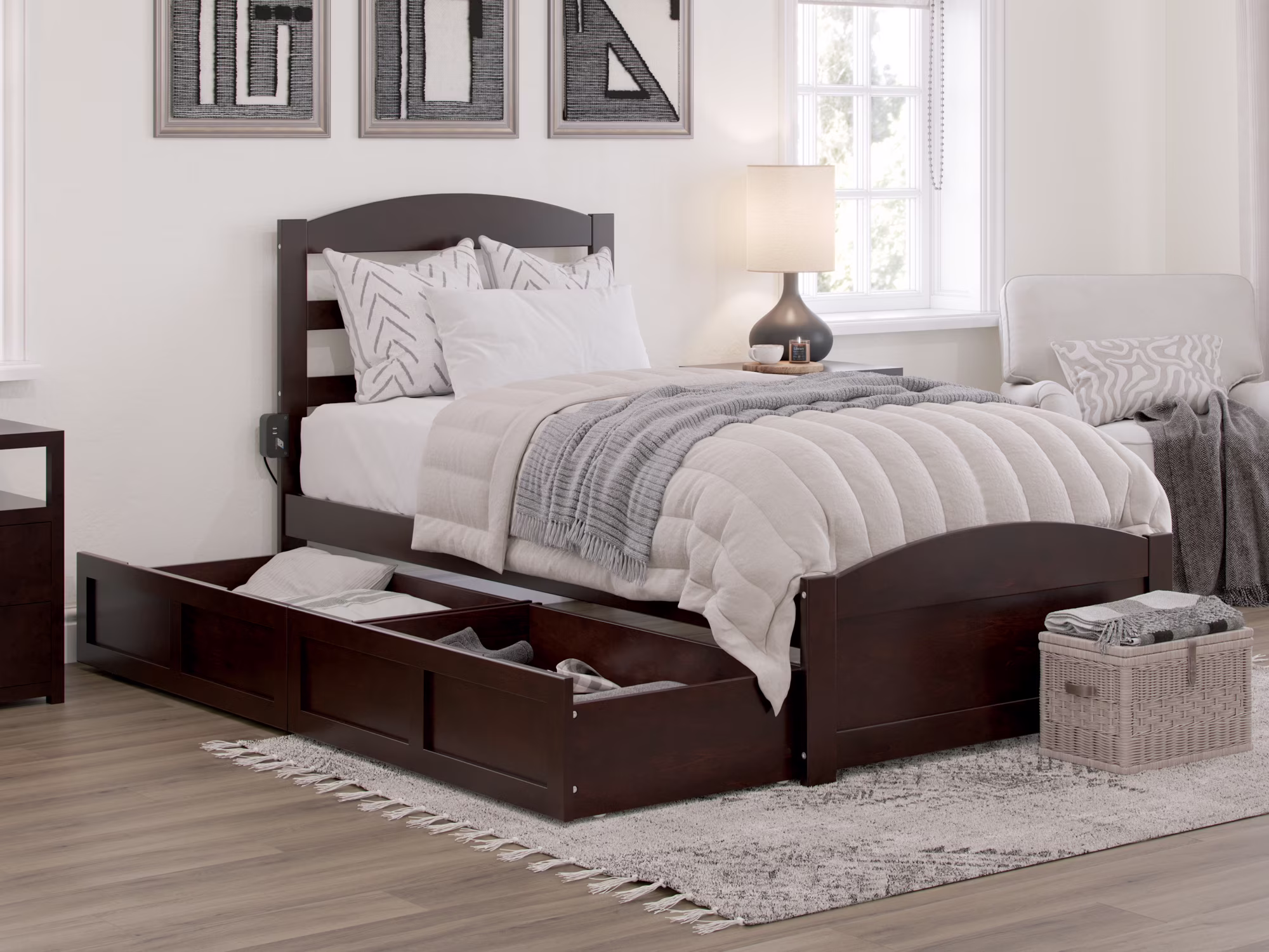 AFI Warren Twin Wood Platform Bed with Headboard Footboard & 2 Storage Drawers, Espresso