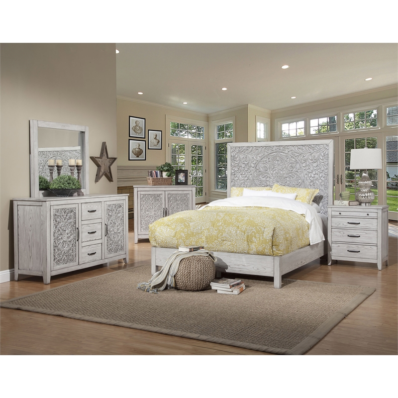 Home Square 3 Piece Set with Nightstand & King Headboard in Weathered Light Gray