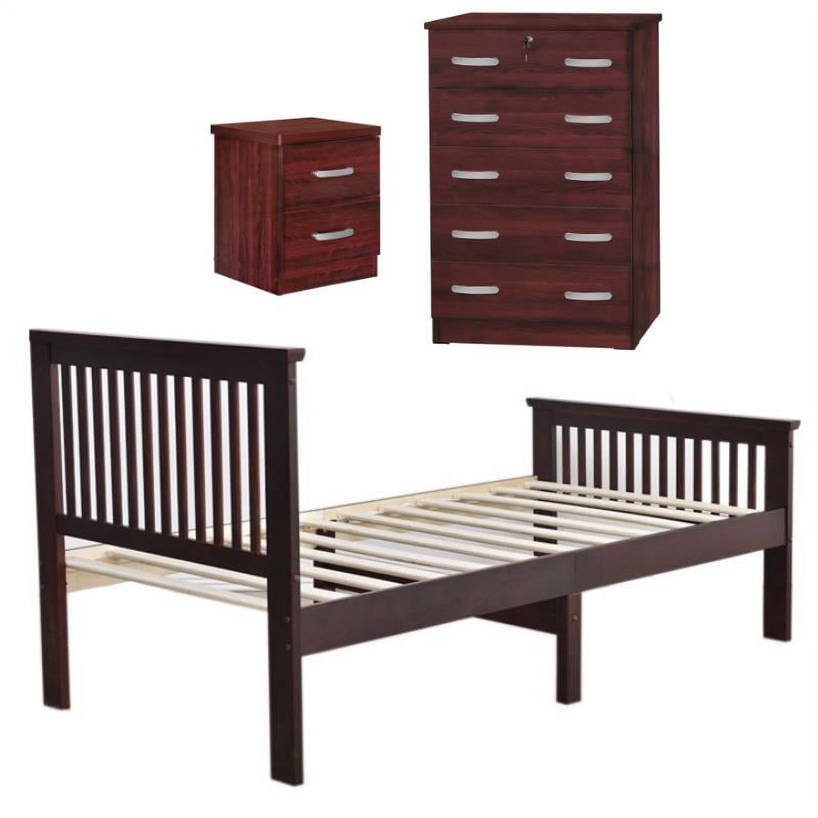 Home Square 3-Piece Set with Pine Twin Bed Dresser with Lock & Nightstand