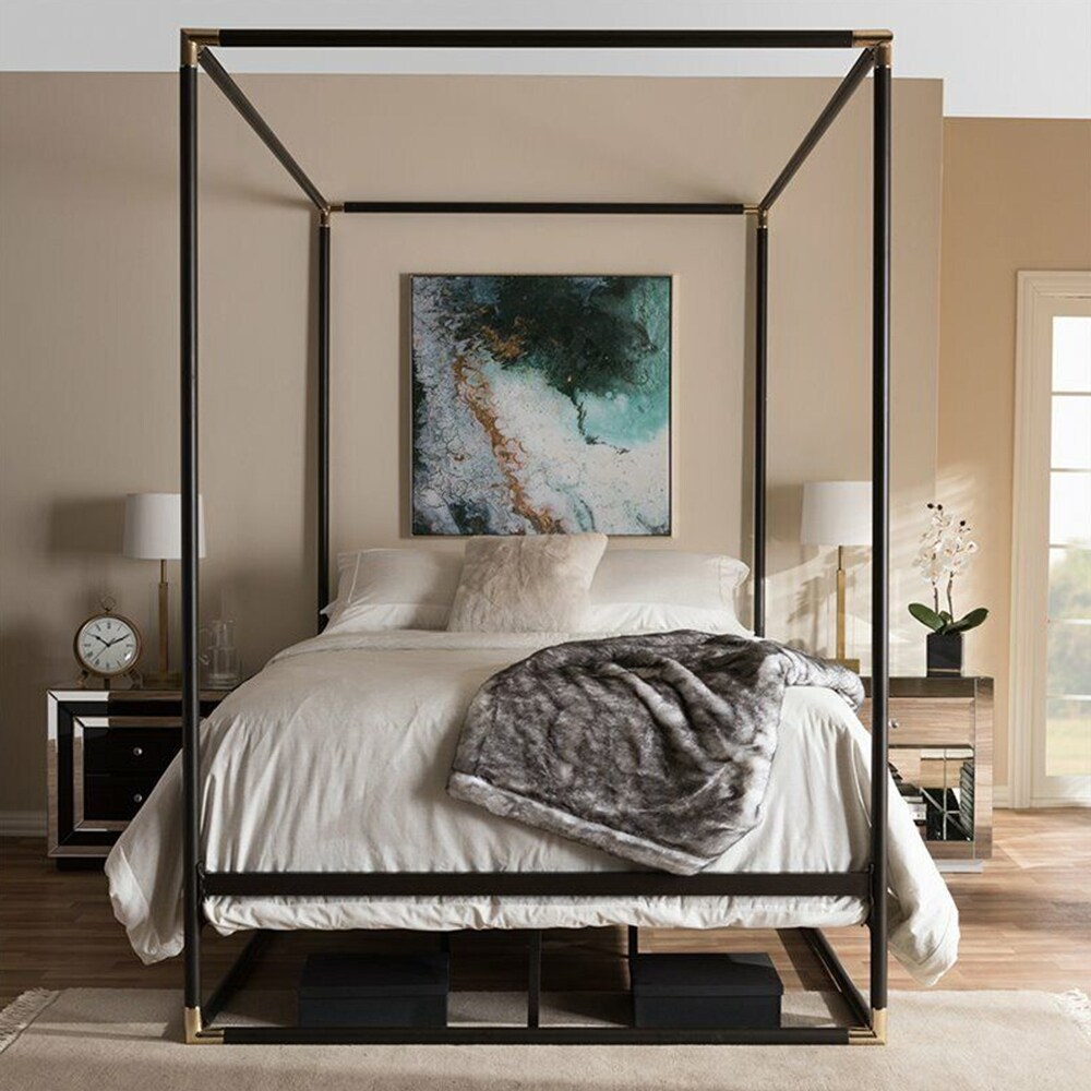 Queen Size Metal Canopy Bed Black