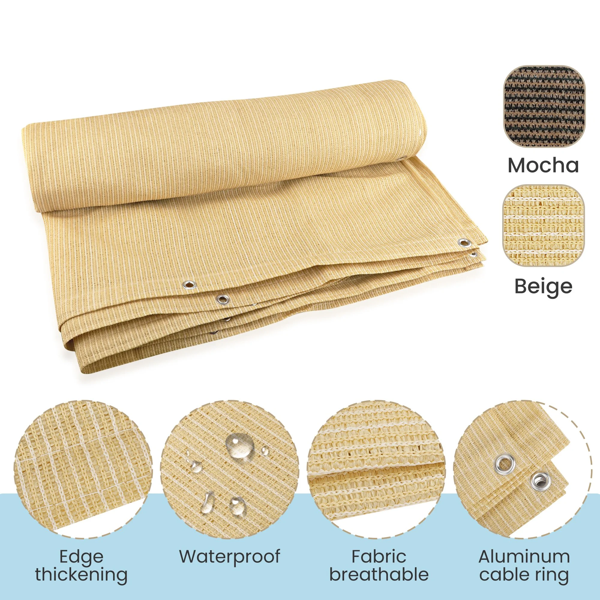 10'X10' Beige Heavy Duty Mesh Tarp Net Sail Sun Shade Awning And Fence Screen Patio And Canopy Cover