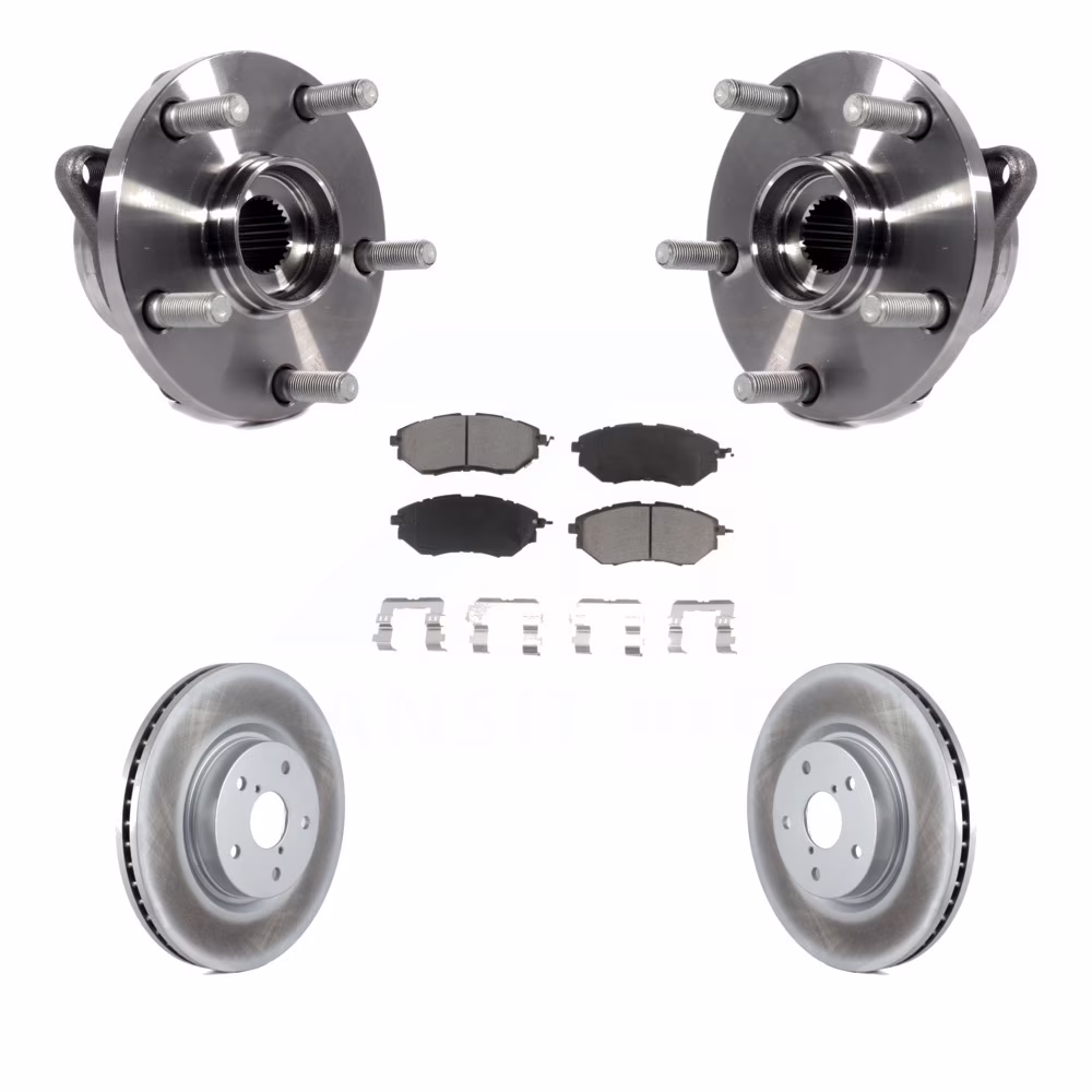 Transit Auto - Front Hub Bearing Assembly With Coated Disc Brake Rotors And Ceramic Pads Kit For Subaru Outback Legacy WRX B9 Tribeca KBB-121508