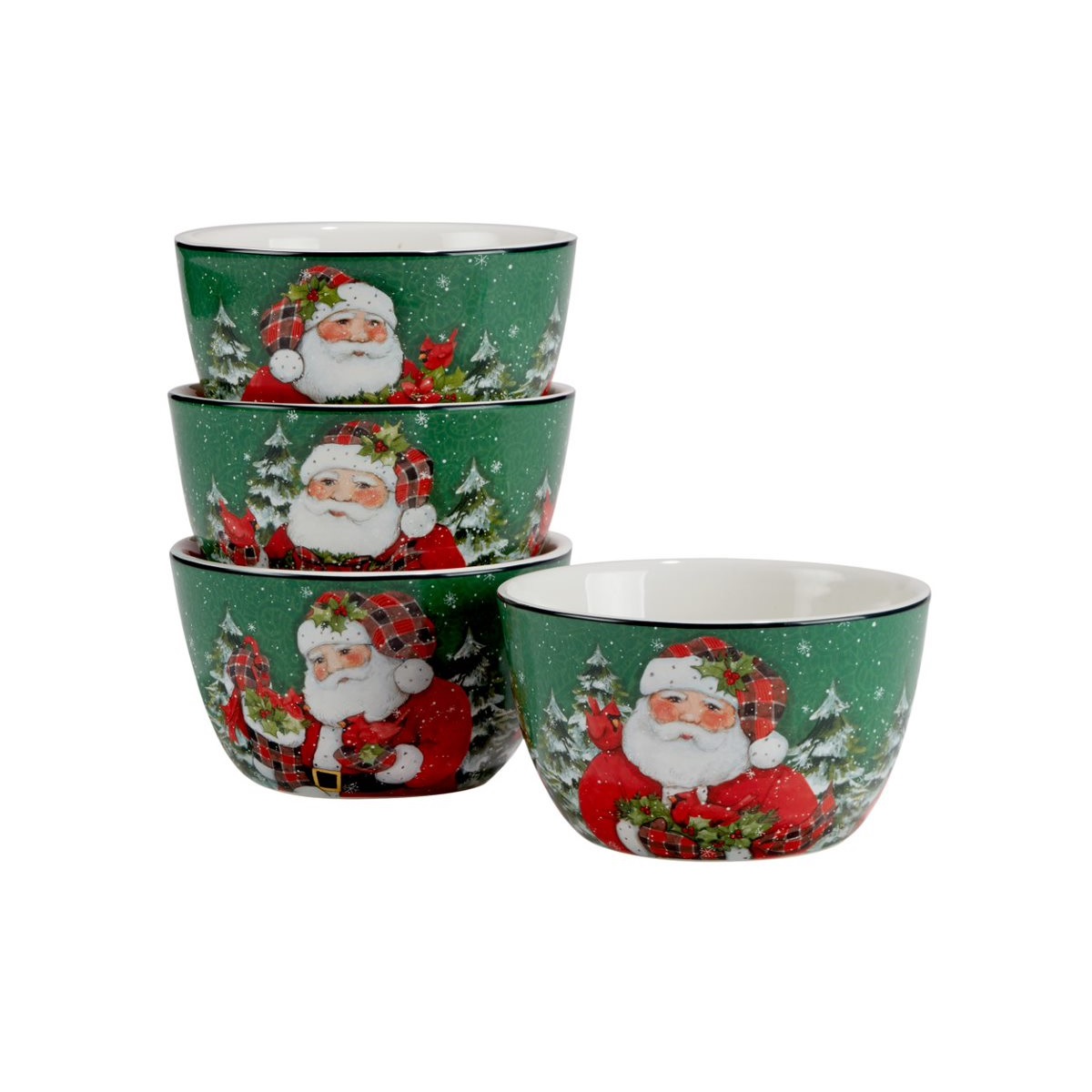 Certified International 16 Piece Lodge Santa with Cardinals Christmas Dinnerware Set