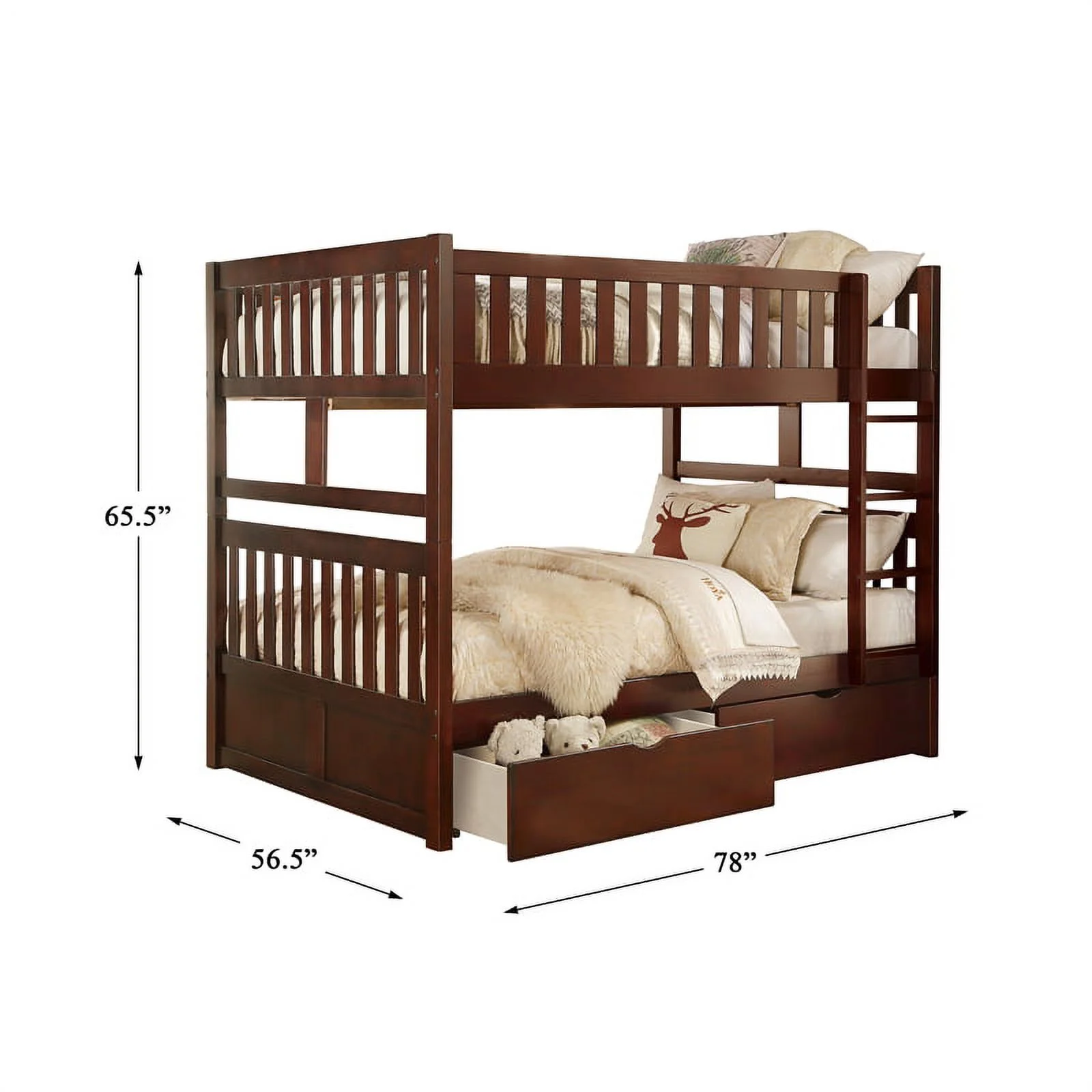Pemberly Row Transitional Wood Full over Full Bunk Bed with Boxes in Dark Cherry