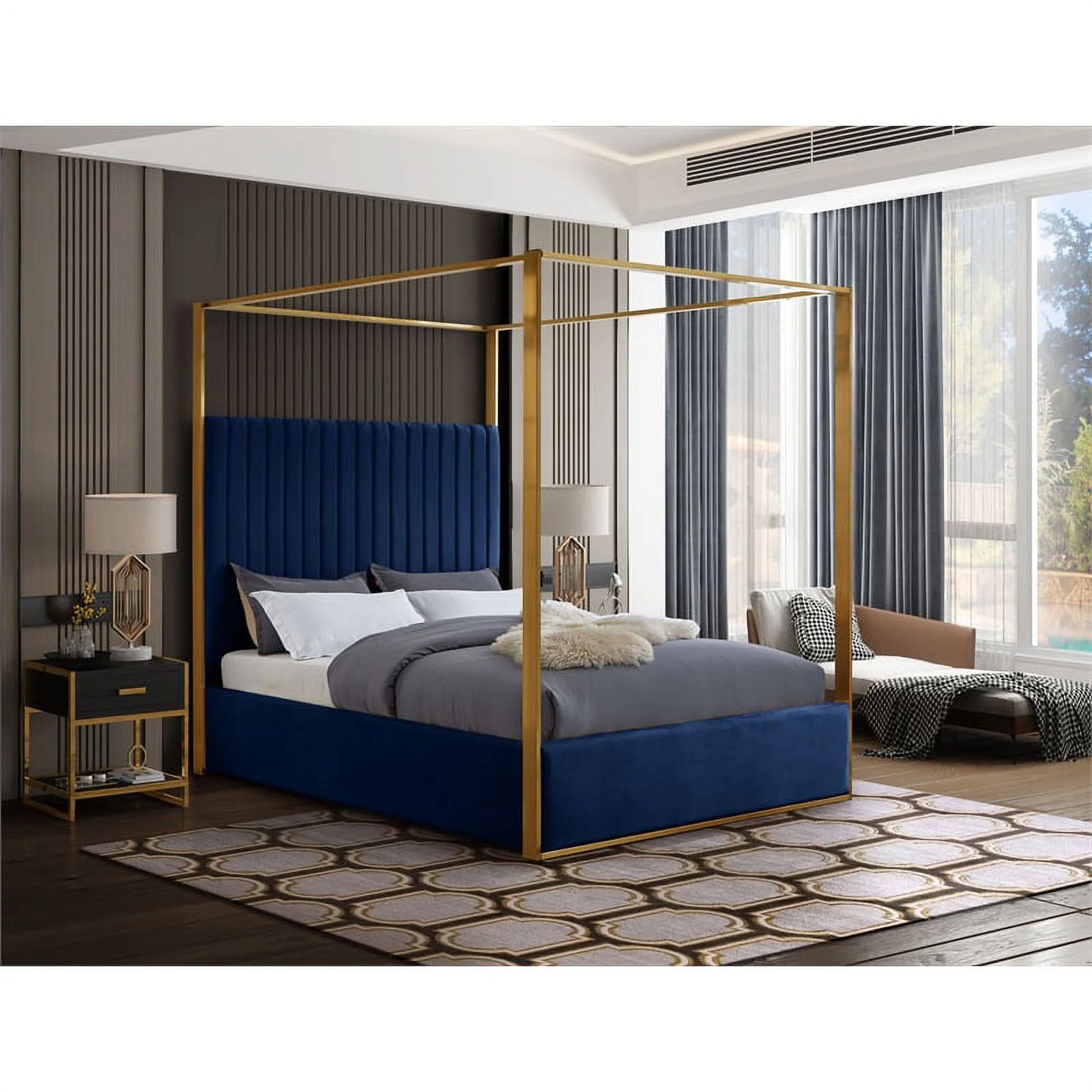 Meridian Furniture Jones Navy Velvet King Bed