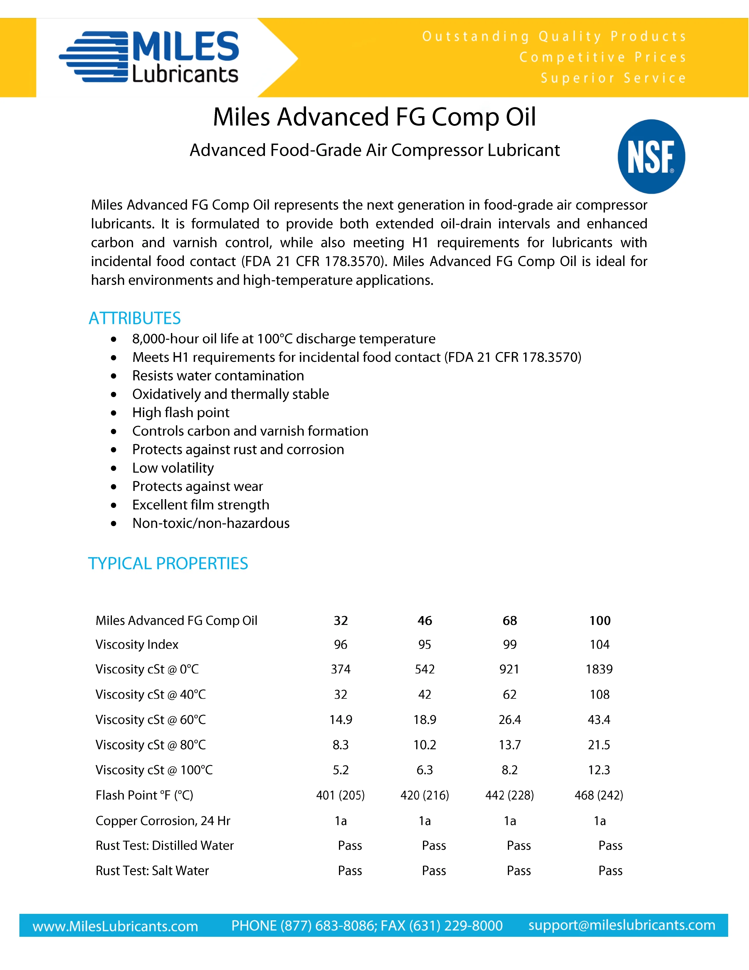 Miles Advanced Fg Comp Oil ISO 100 Food Grade Synthetic Rotary Compressor Nsf H1 Regirstered Fluid 5 Gallon Pail