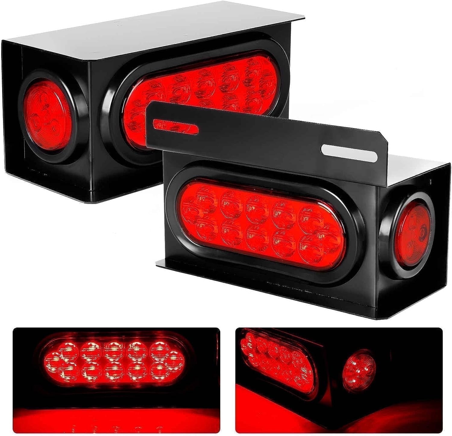 Trailer Light Boxes 2PCS Steel Waterproof Trailer Tail Lights 2 in Red Round Side Marker Lights and 6 in Oval Red LED Trailer Light Cyfie