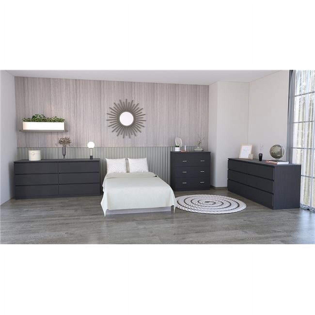 Depot E-Shop Medway 3 Piece Bedroom Set, 2 Cocora 6 Drawer Dressers + Capri Dresser, Black
