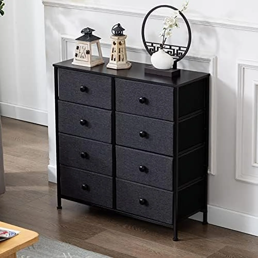 Duhome 8 Drawers Dresser Organizer, Fabric Storage Tower & Chest For Bedroom Hallway Nursery Entryway With Sturdy Steel Frame Wood Top, Dark Grey