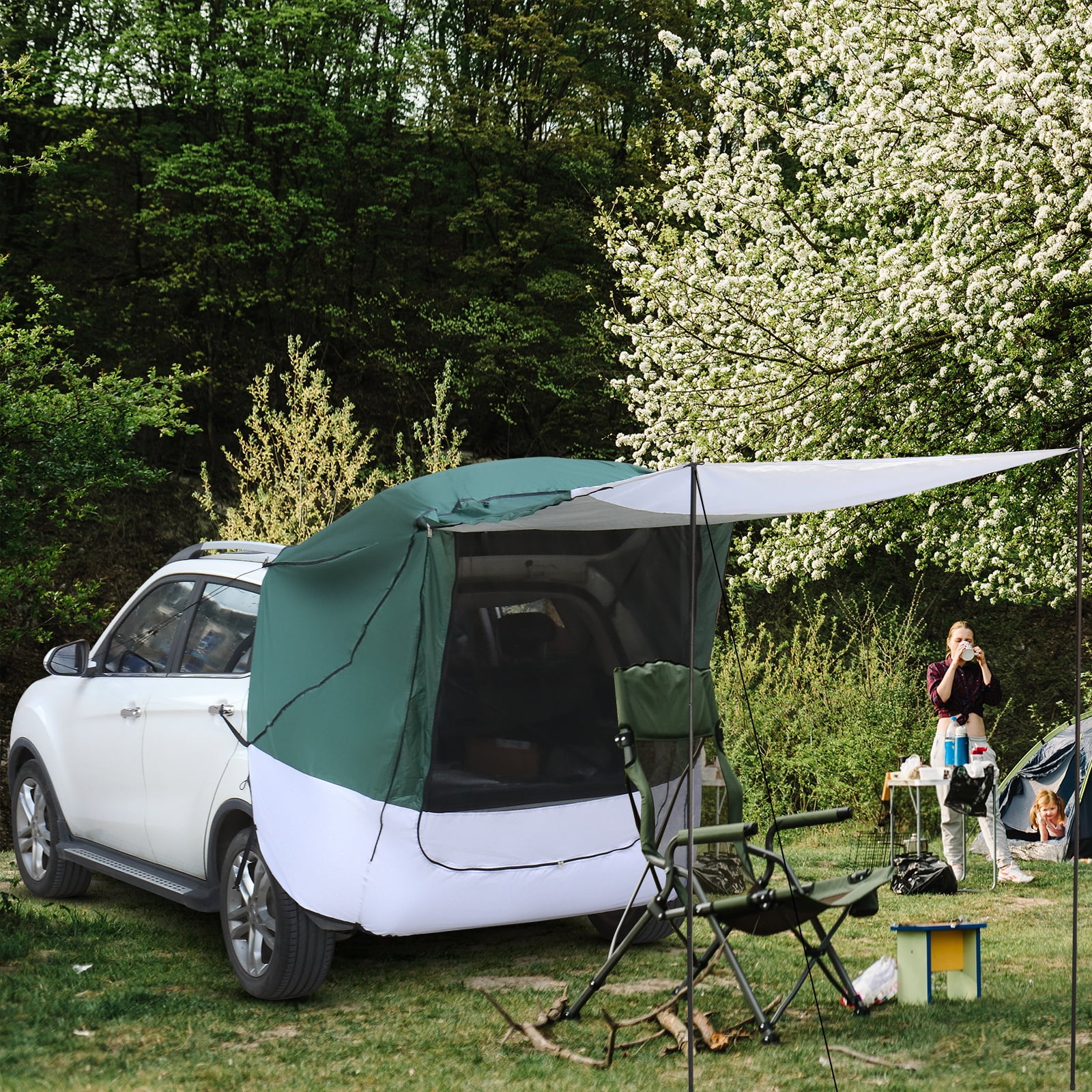 CREHNIL Camping Sun Shelter SUV Tailgate Tent - Truck Bed Tent, Car Camping & Accessories for SUV, Roof Top Tent - Easy Setup & Wind/Water Resistant - Lightweight & Privacy Awning - Military Green