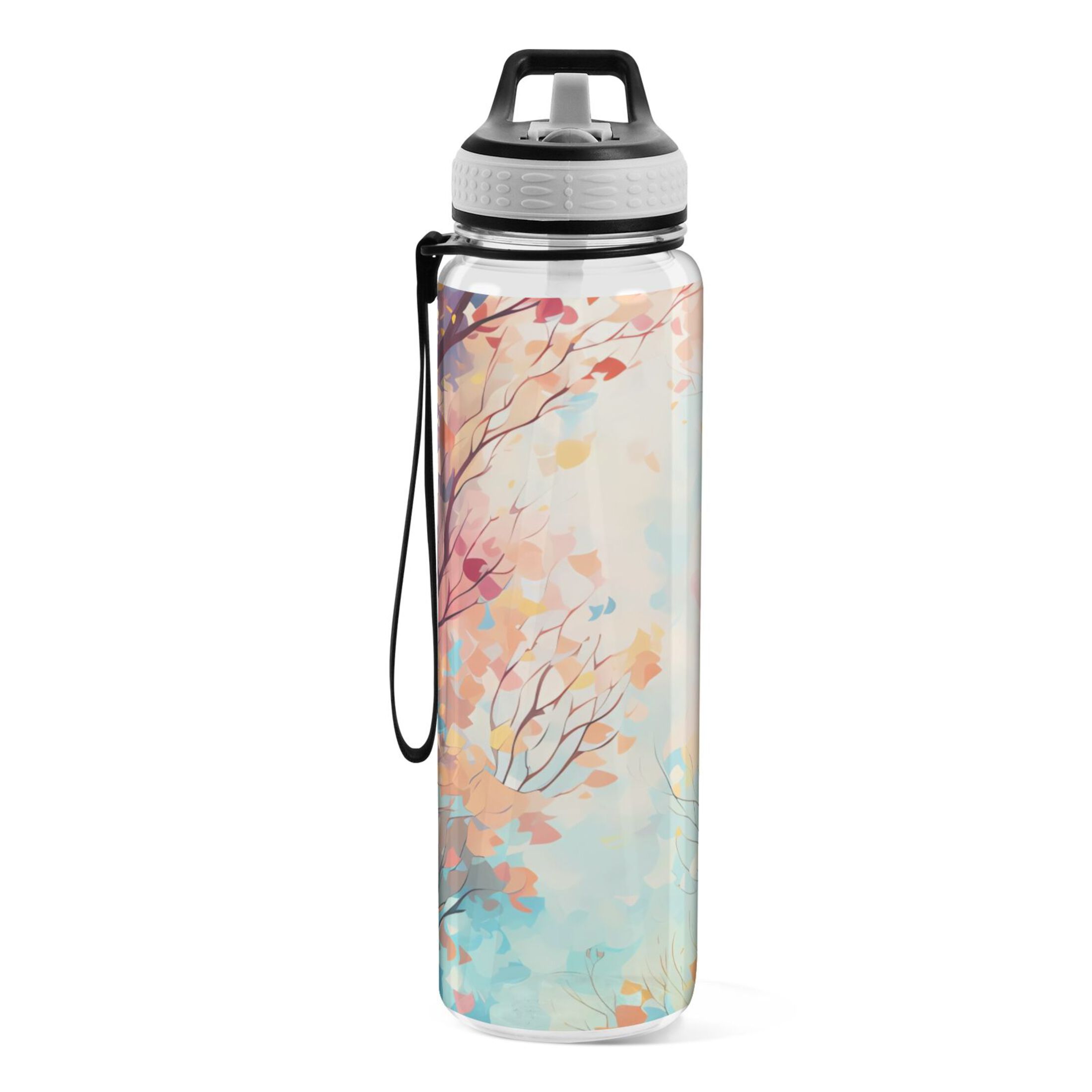 Abstract Trees 32oz Water Bottles with Straw Tritan Leakproof Sports Bottle BPA Free Clear for Fitness Gym Swimming Cycling