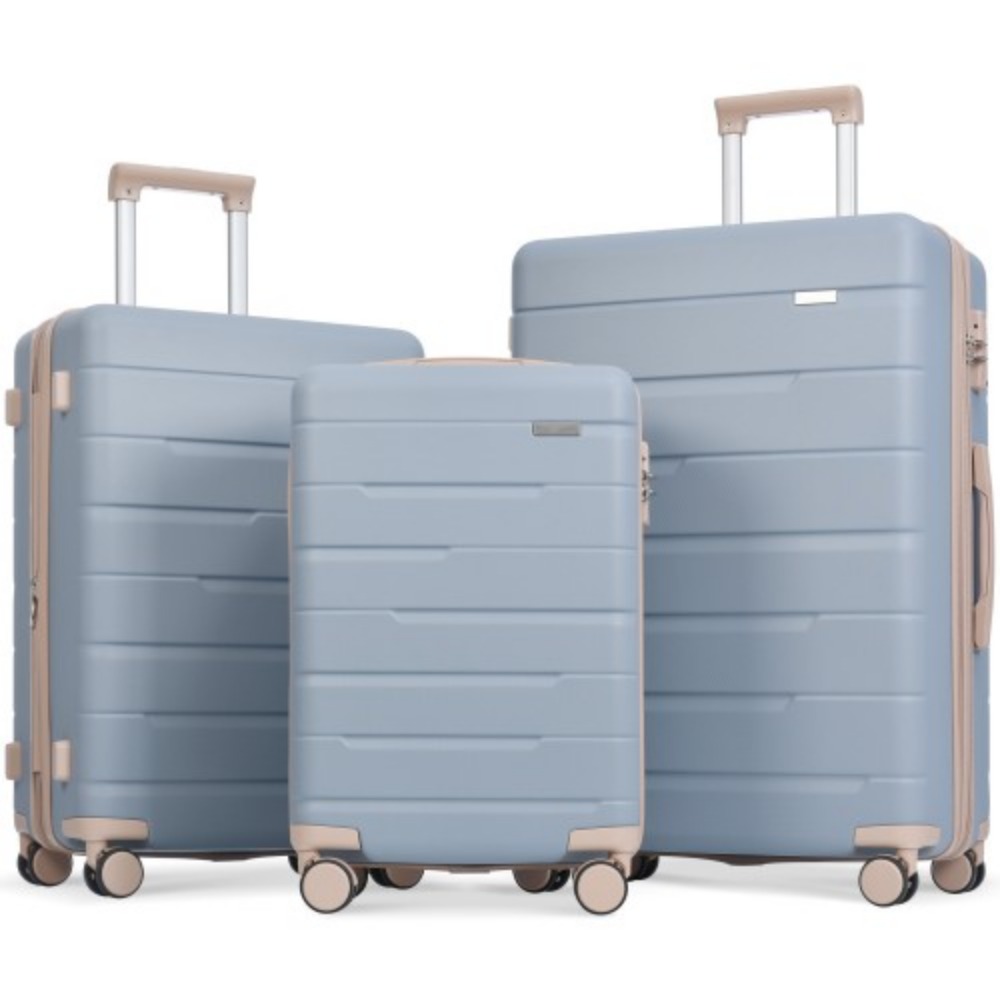 Luggage Sets 3 Piece Suitcase Set 20/24/28,Carry on Luggage Airline Approved,Hard Case with Spinner Wheels,Light Blue Blue + ABS