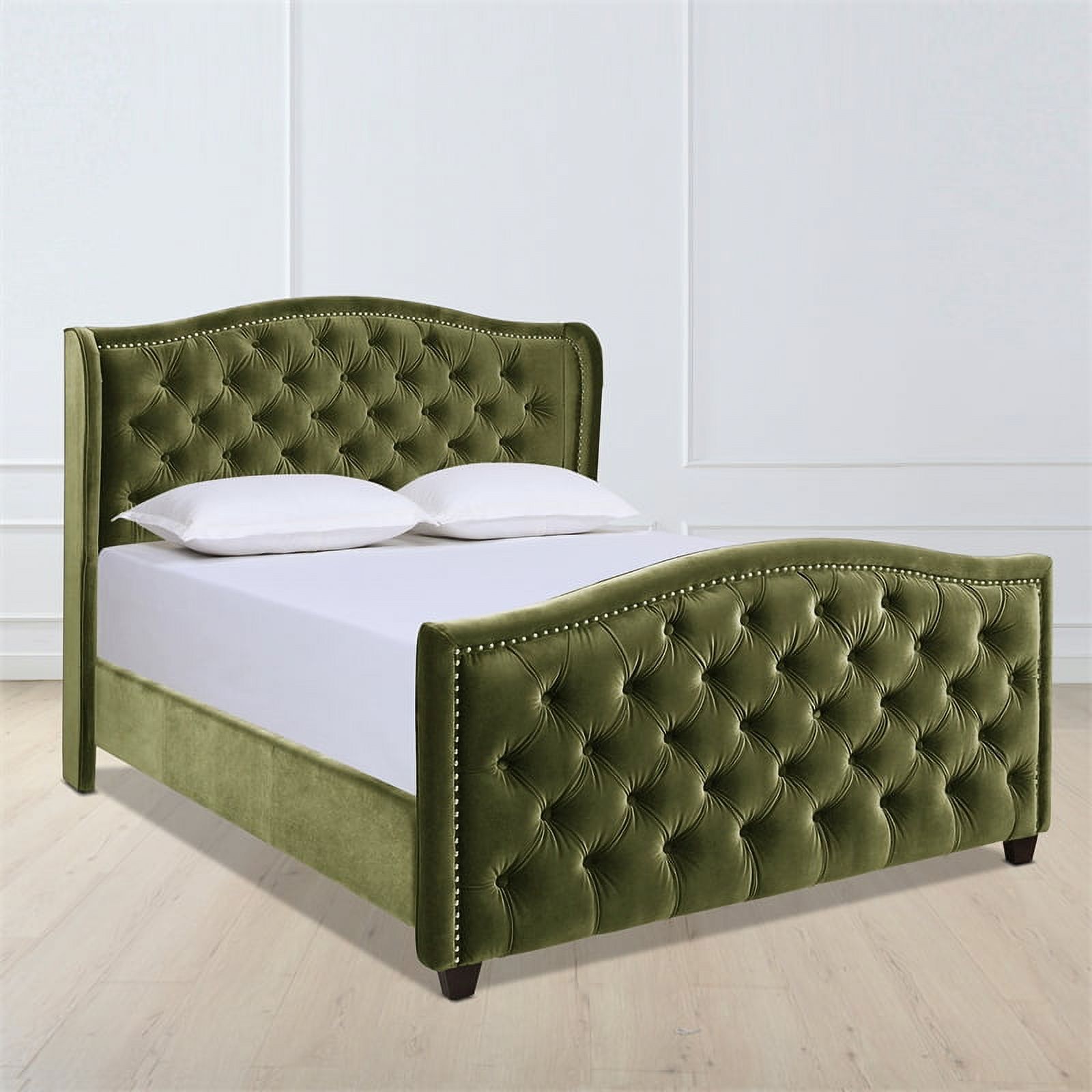 Maklaine Contemporary Tufted Wingback Queen Bed in Olive Green