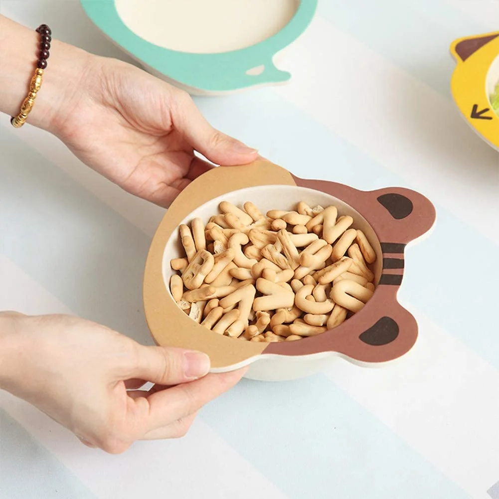4Pack Bamboo Kids Bowls for Baby Feeding Plate Reusable Snack Cup Cereal Noodle Dish Bowl Set for Toddlers Boys Girls Dinnerware Set(Whale,Ladybird,Butterfly,Squirrel)