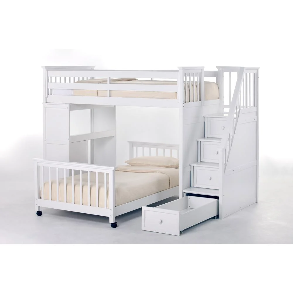 Hillsdale Kids and Teens School House Twin Stair Loft w/ Desk End & Full Lower Bed