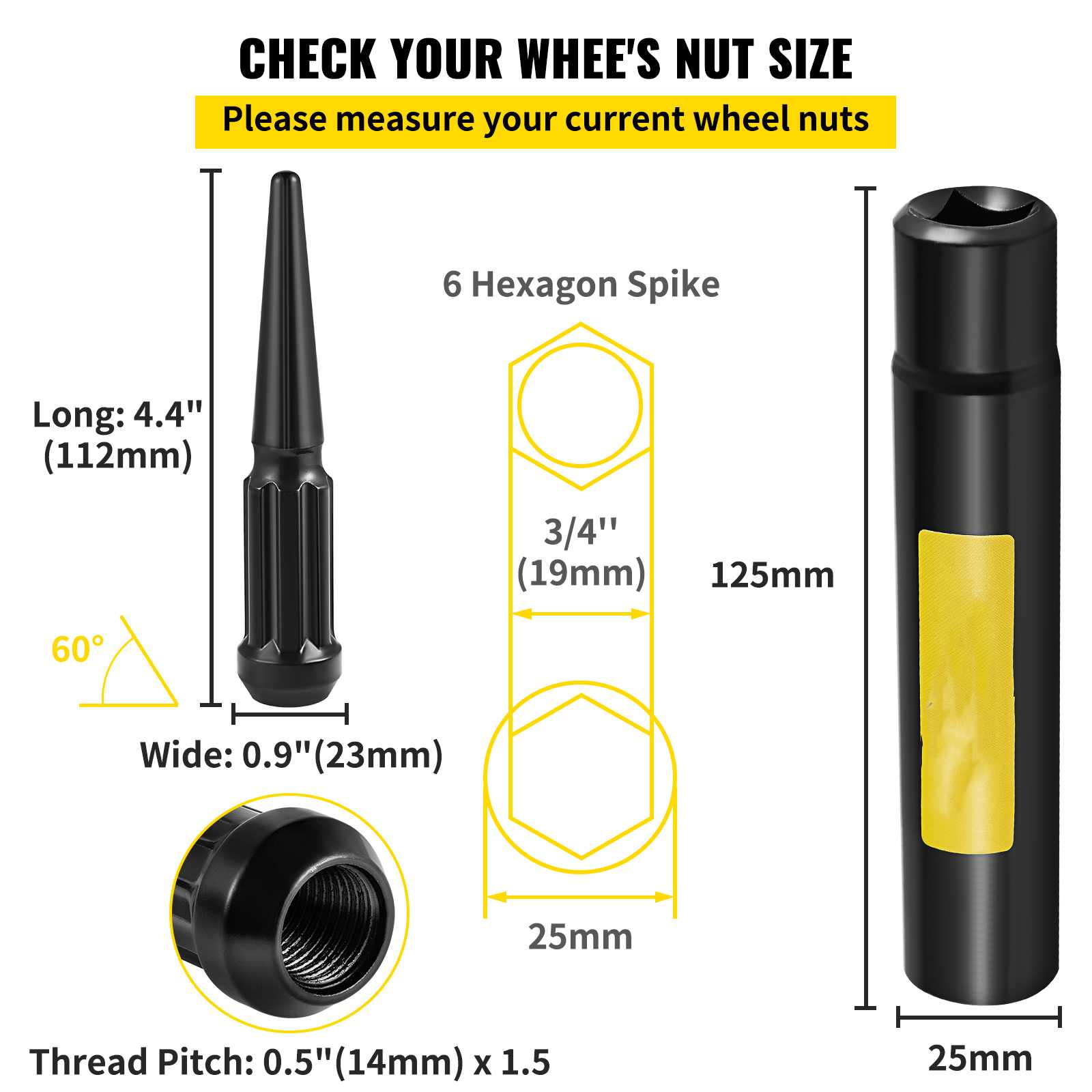 BENTISM 32 PCS Chrome Spike Lug Nuts 14x1.5 Chevy Silverado Tahoe 4.4