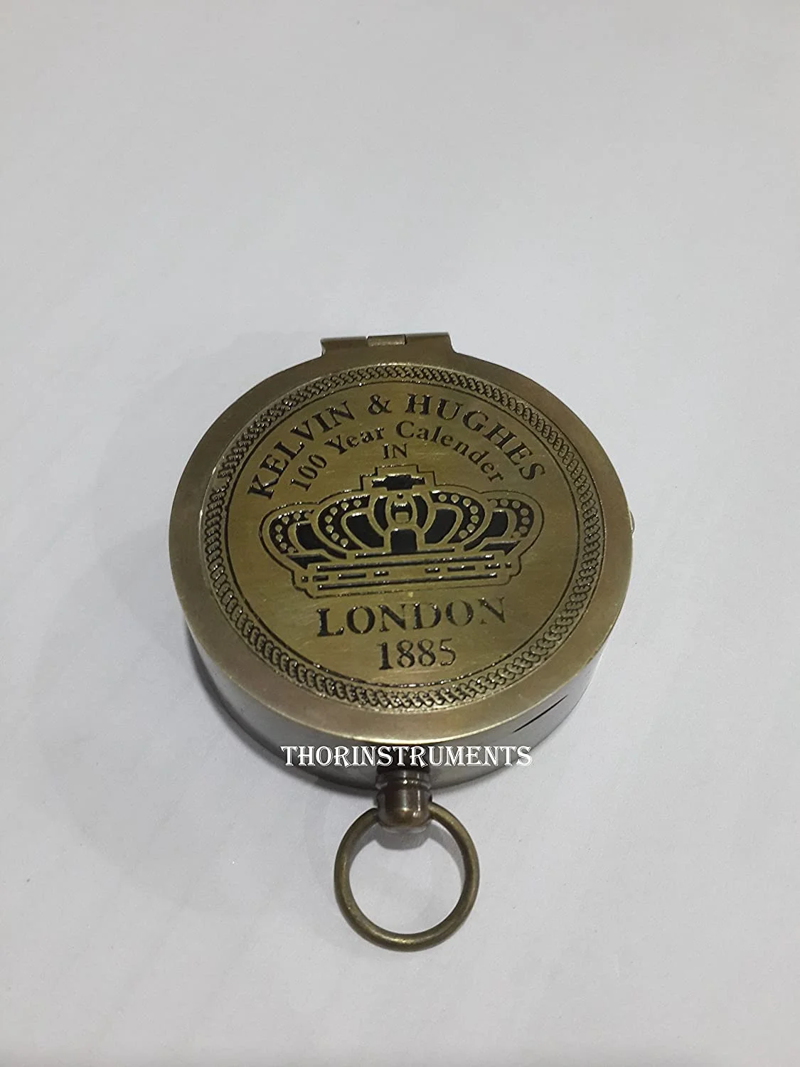 Brass compass vintage finish kelvin hughes 100 year calendar compasses lid compass